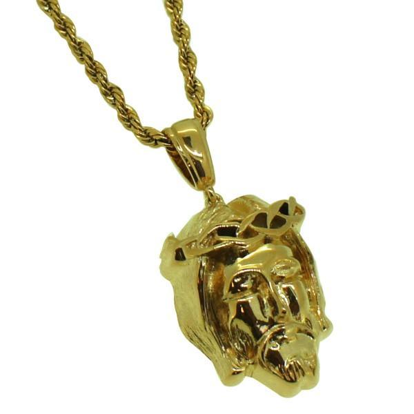 Thick Gold Mini Jesus Pendant & Rope Set Bling Master