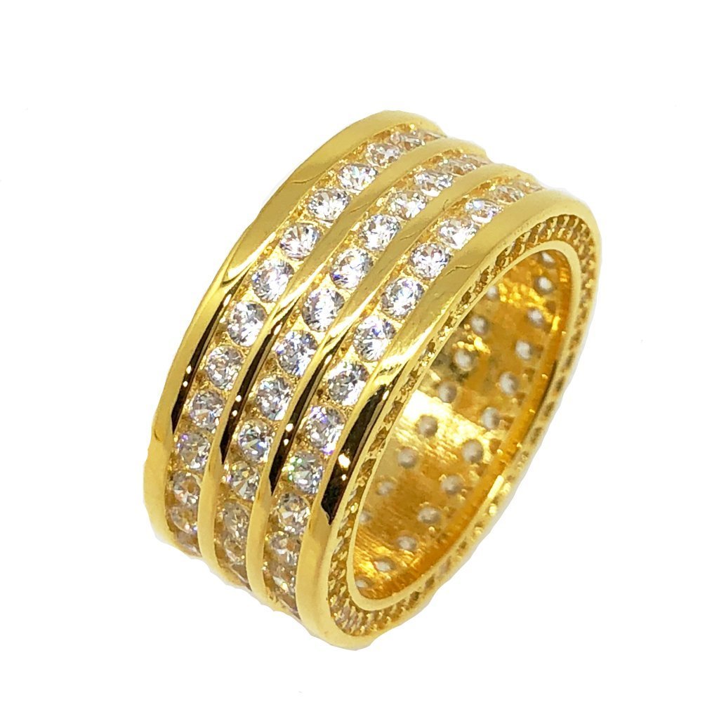 Triple Row CZ Eternity Band Bling Bling Ring In Gold