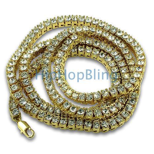 Womens Gold 1 Row Bling Tennis Necklace