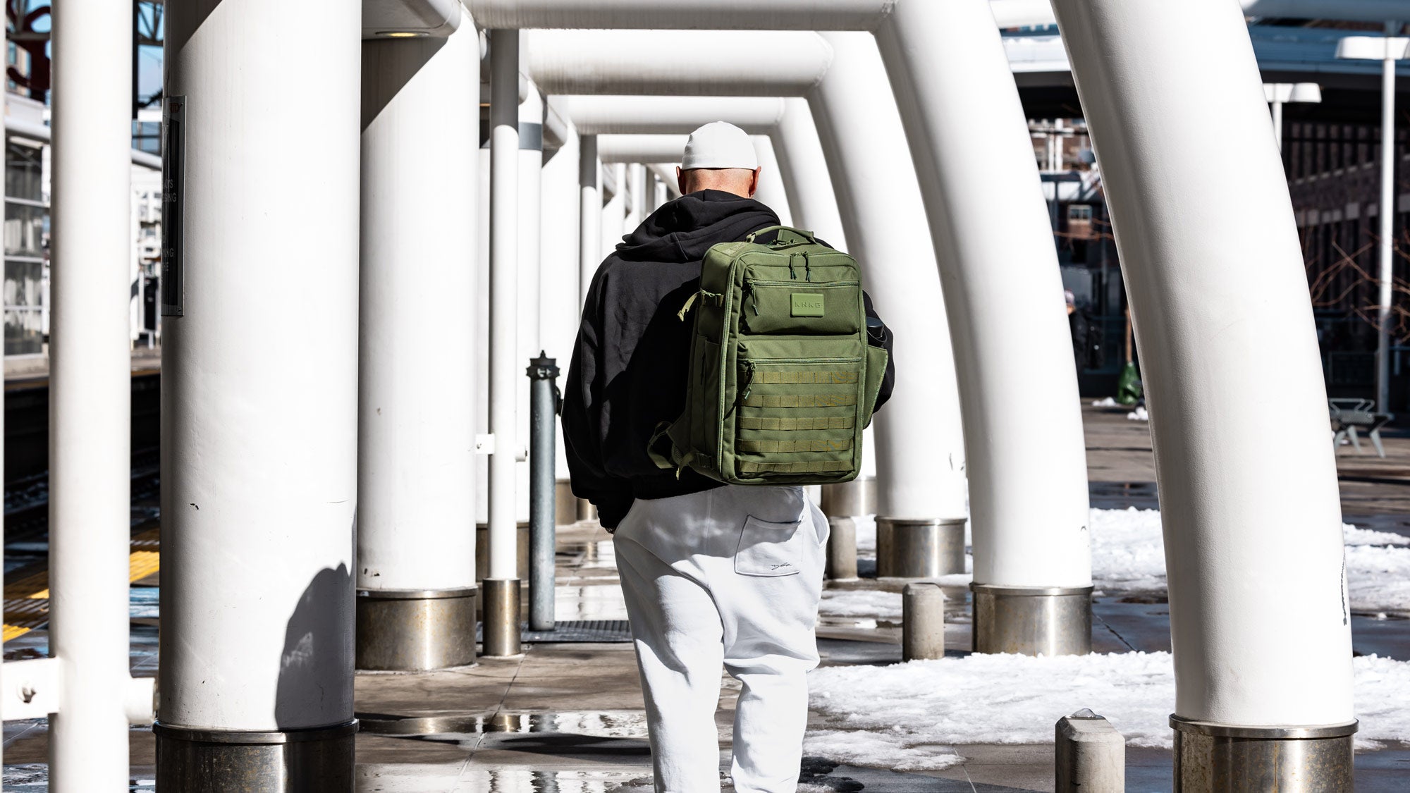 CONQUER Backpack being worn for commuting to work