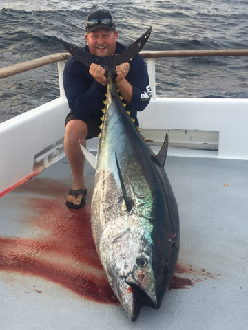 Okuma's Dave Brown with a giant Bluefin Tuna
