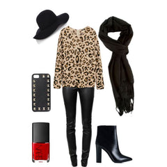 black scarf on print outfit