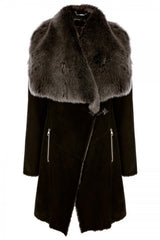 black faux fur coat