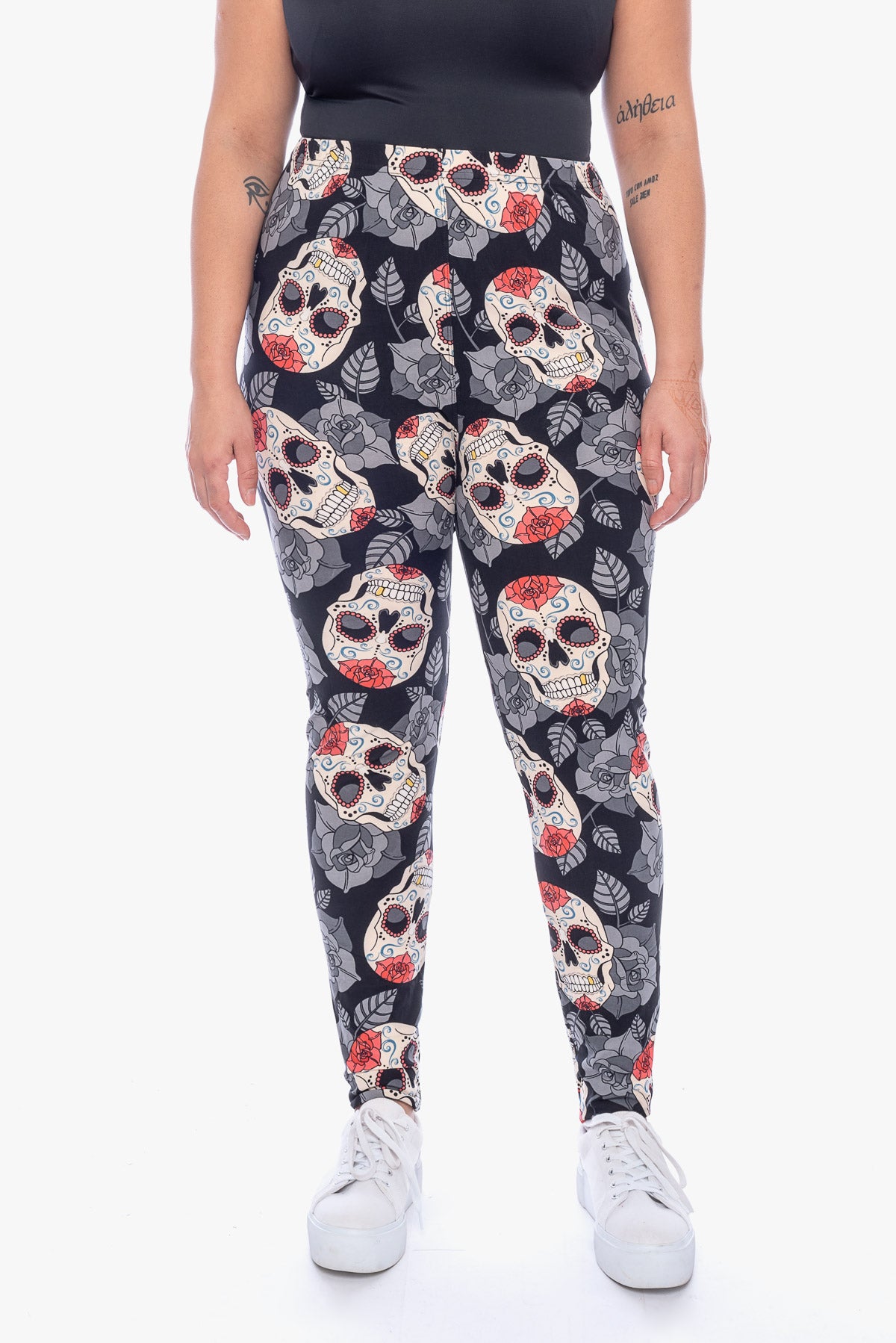 SA SIMPLE ADDICTION Halloween Fall Flower Skulls Black Leggings Size L/XL  NWOT! 