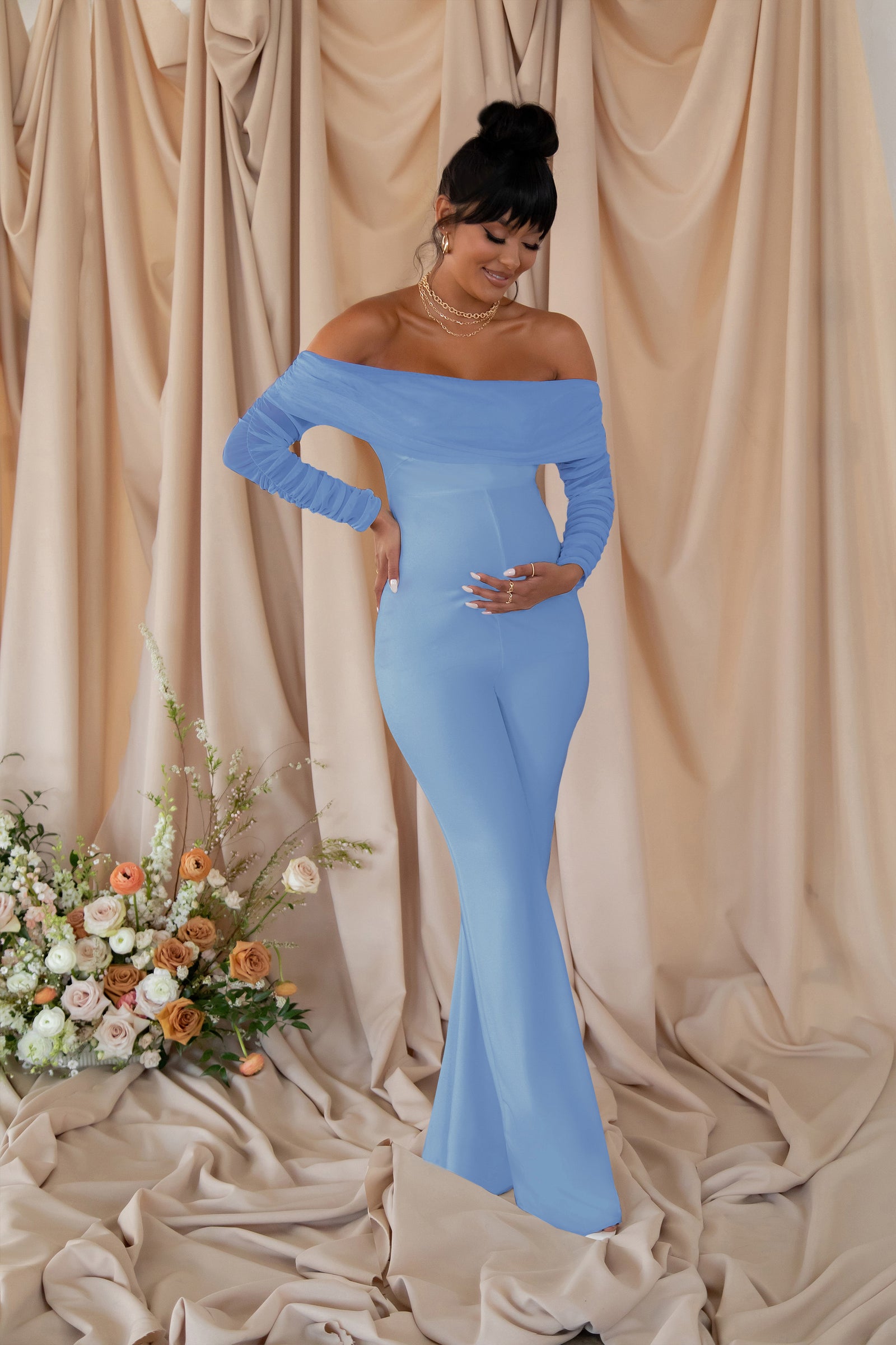 Meaningful Powder Blue Maternity Midi Dress With Cape Sleeves – Club L  London - USA