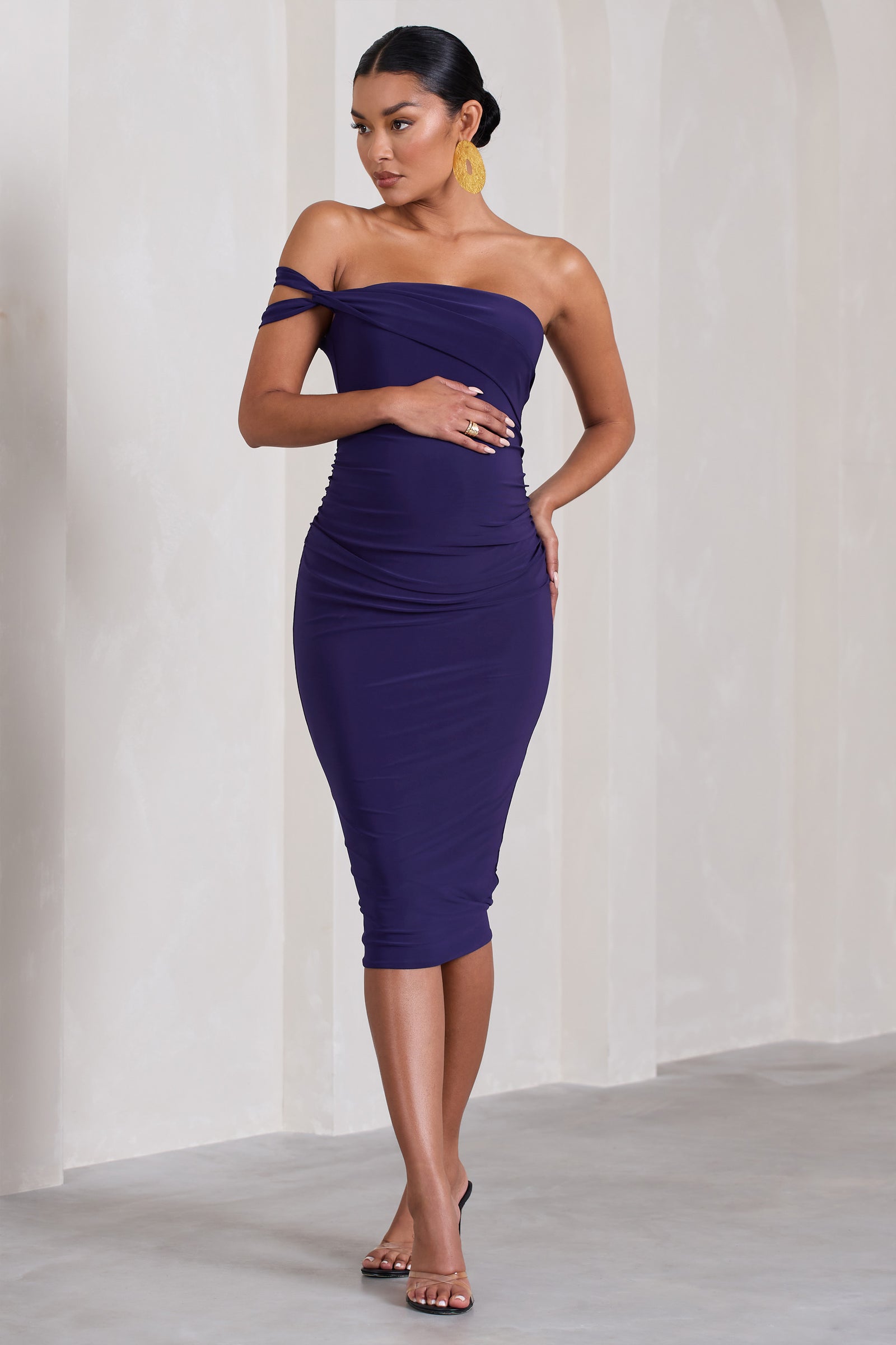 Contour Lilac Maternity One Shoulder Bodycon Midi Dress – Club L