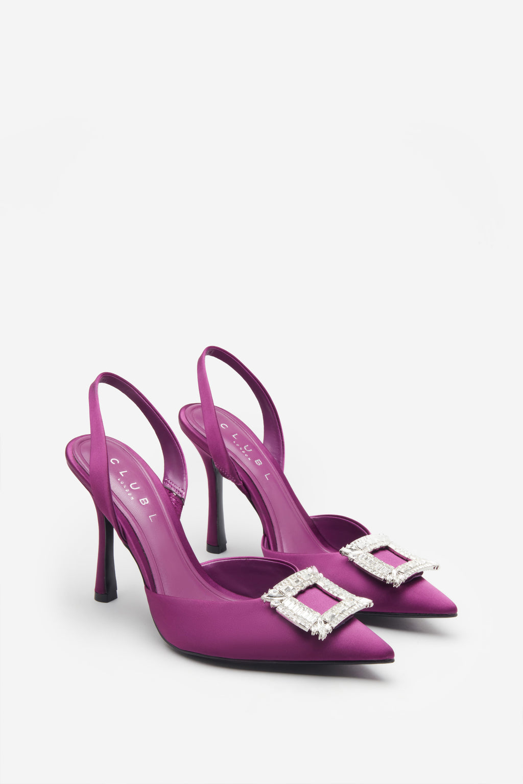 Just an adventure Purple Satin Slingback Heels with Rhinestone Pins