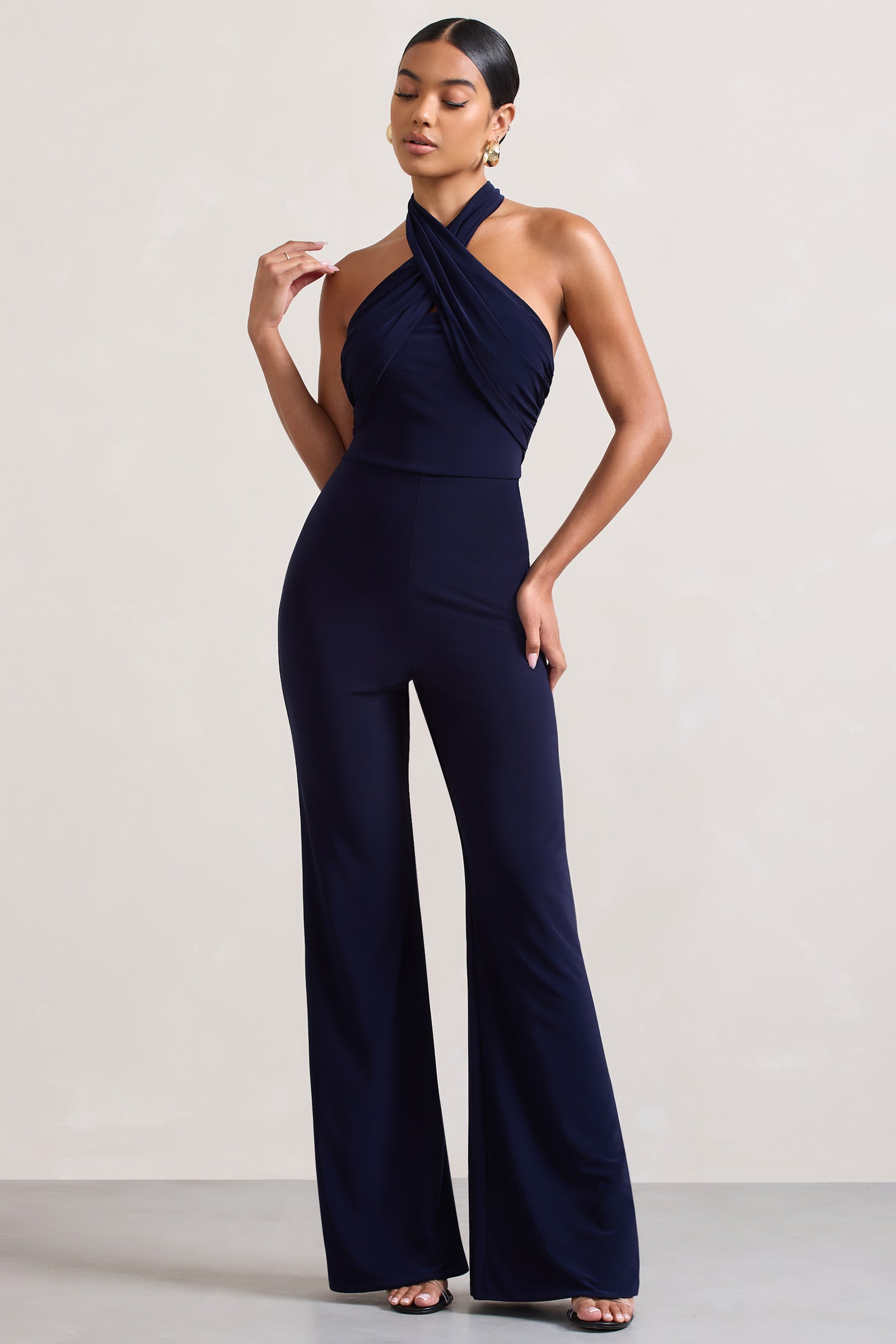 Goddess White Halter Neck Flare Jumpsuit – Club L London - USA