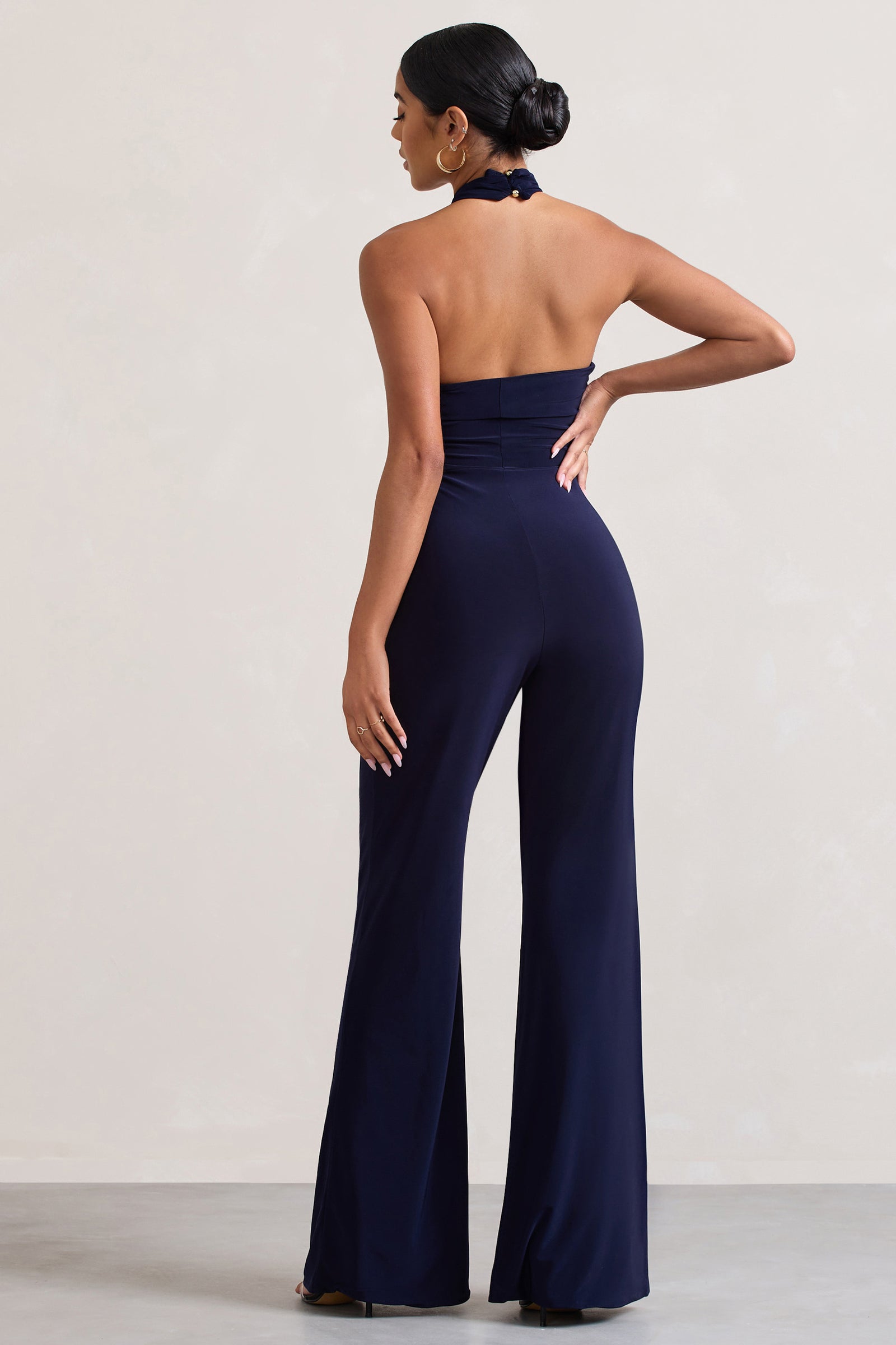 First Class Navy Bandeau Feather Wide Leg Jumpsuit – Club L London - UK