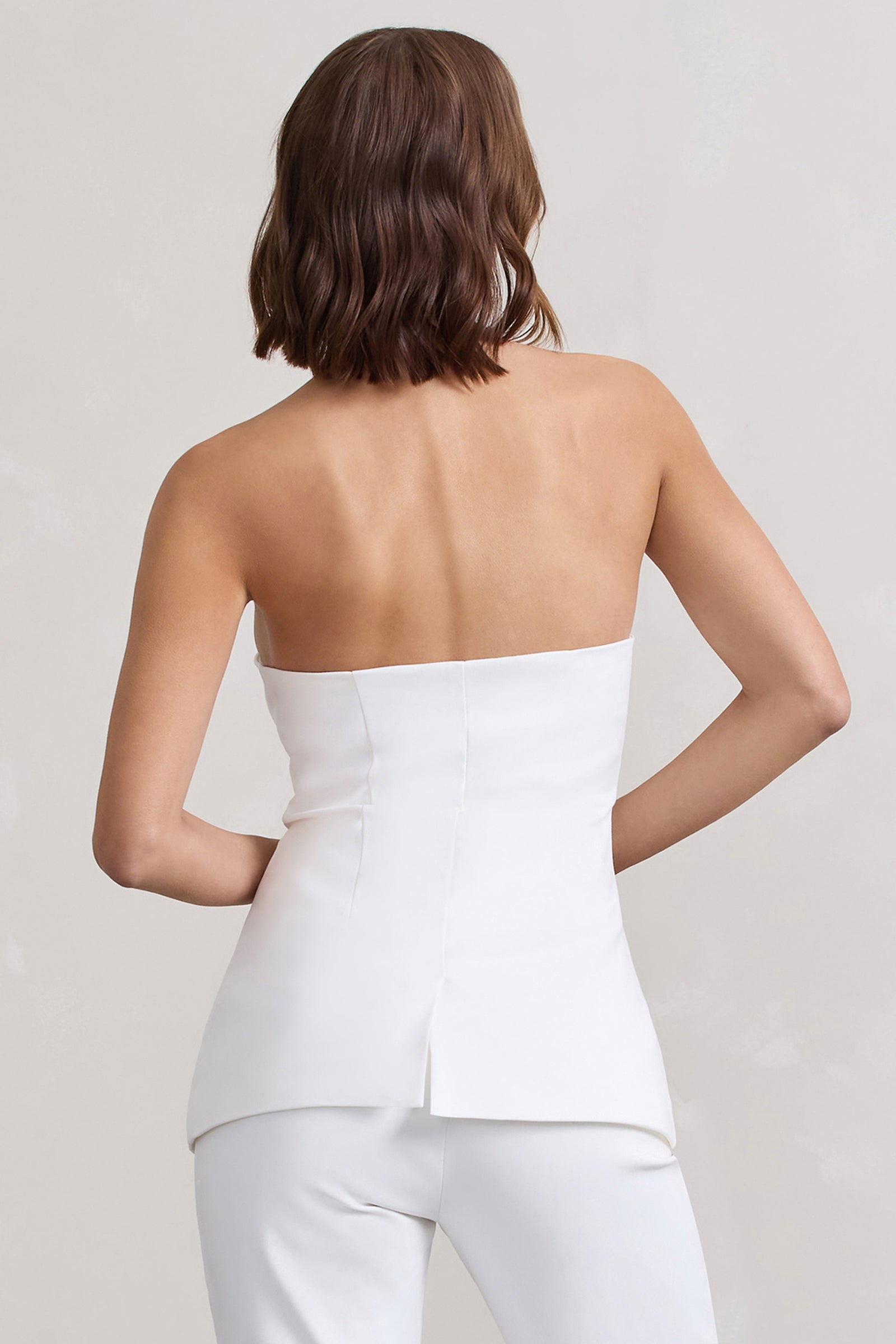 Elliana White Strapless Button Front Tailored Top – Club L London - UK