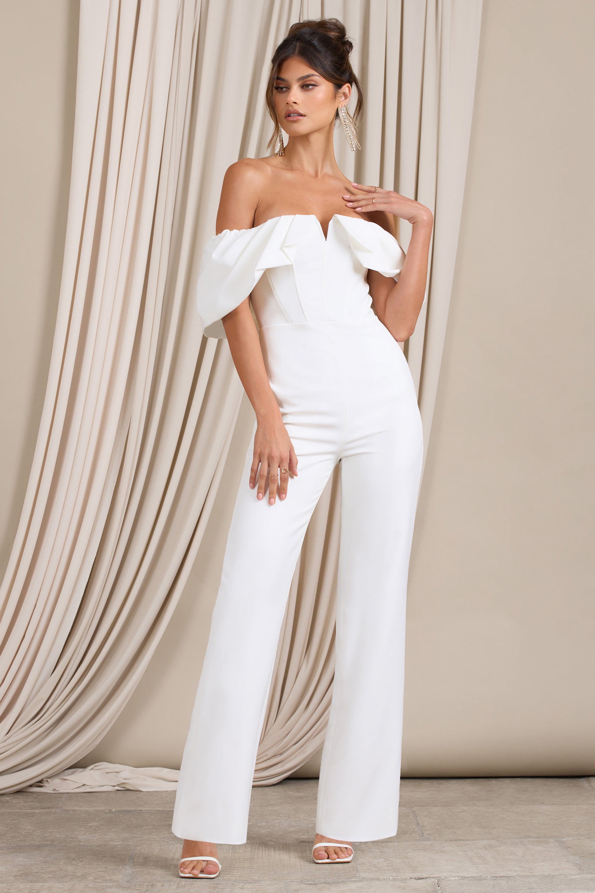 Time Will Tell | White Off The Shoulder Wide Leg Jumpsuit