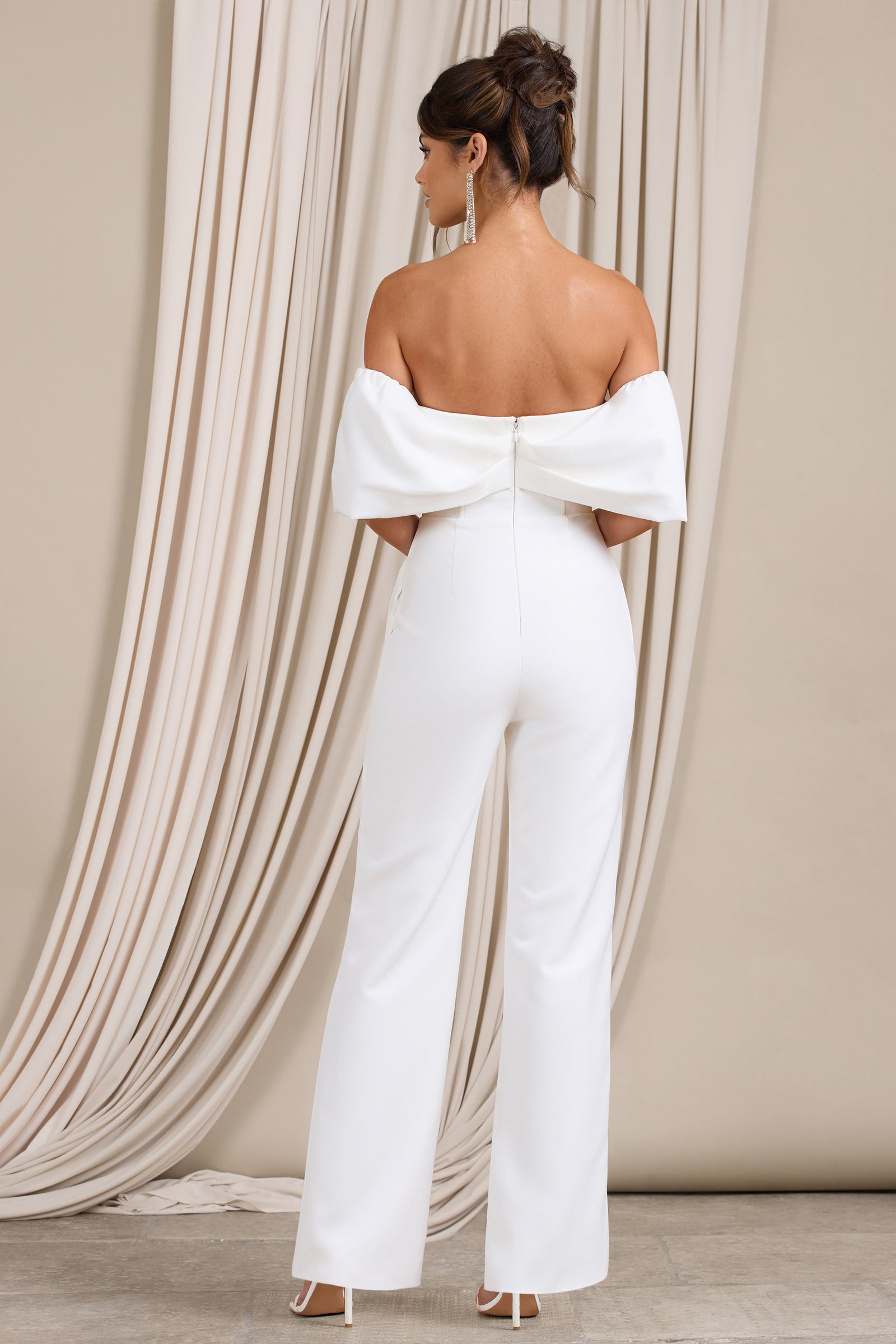 Time Will Tell White Off The Shoulder Wide Leg Jumpsuit – Club L