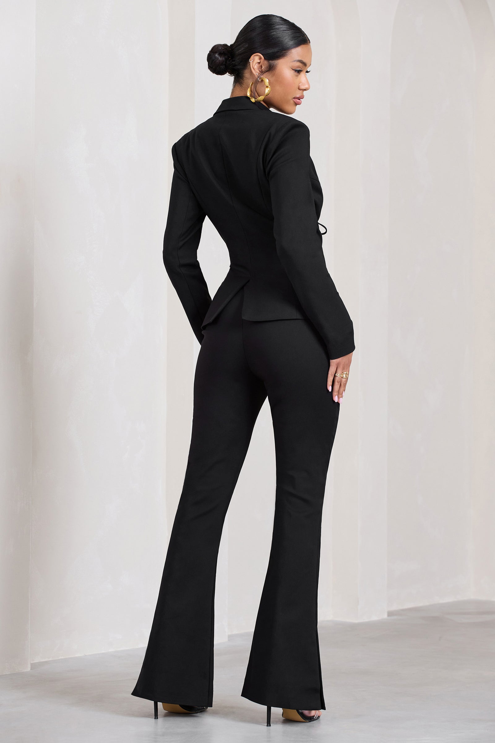 Black Suit Pants For Women Korean 2 Buttons Wide Leg Trousers