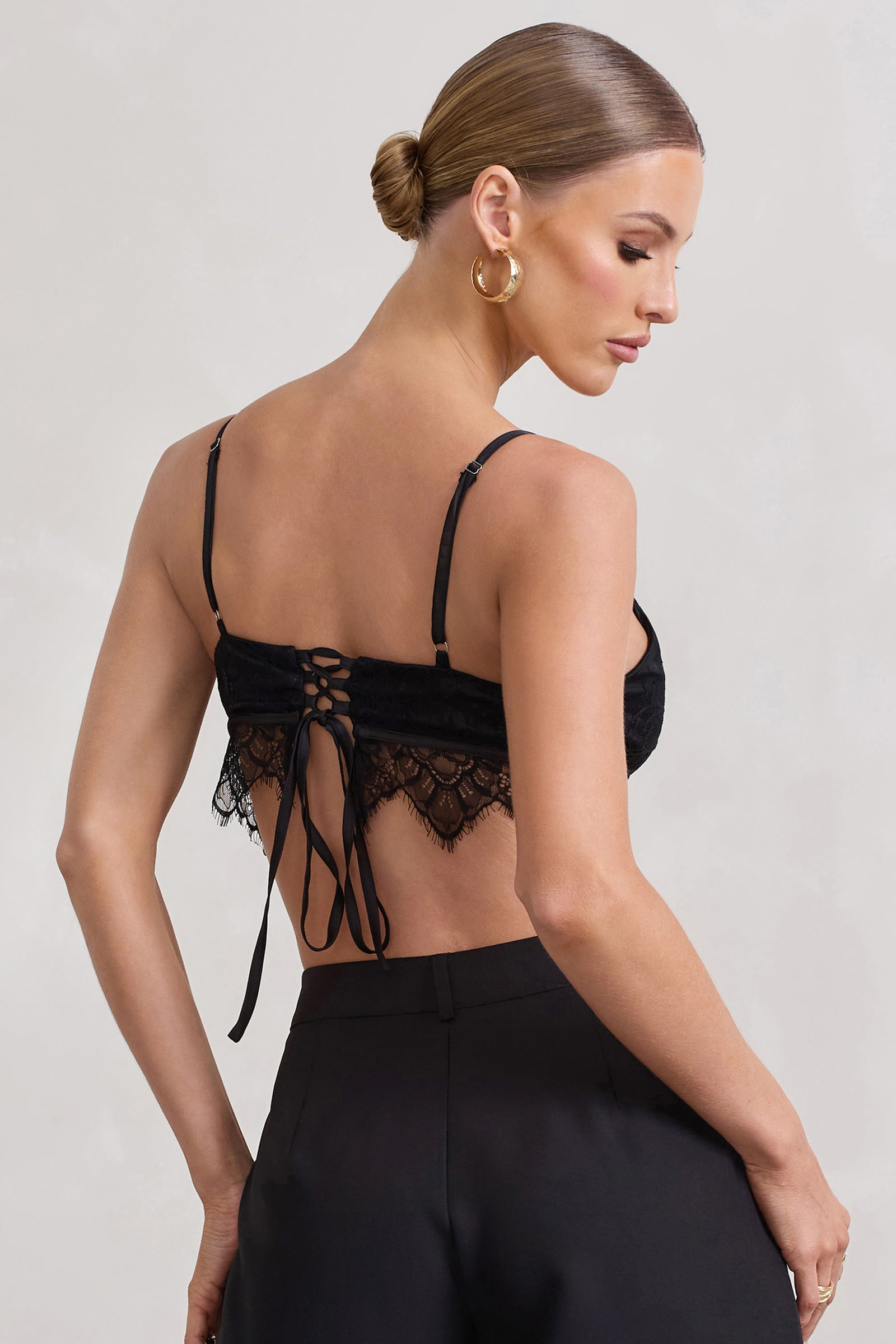 Talulla Black Lace Ruched Mesh Top With Bra Cup Detail – Club L London - UK