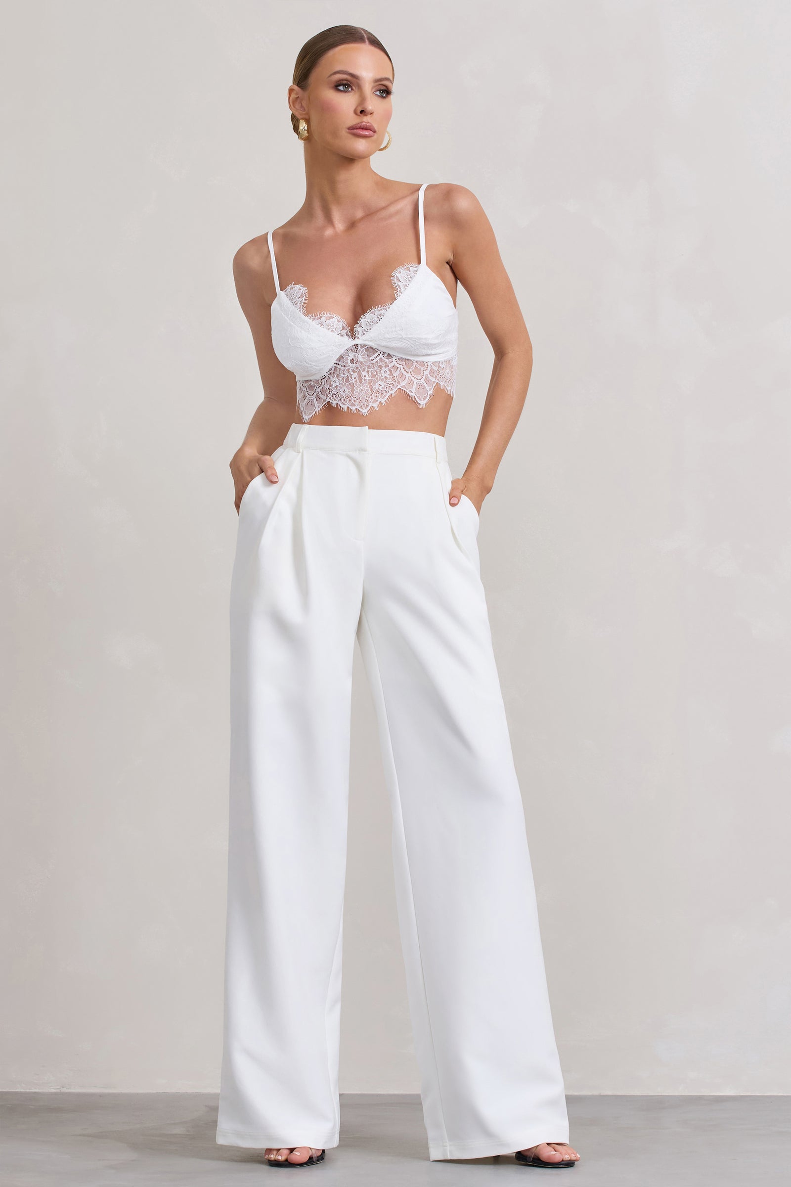 Ada White Lace Overlay Flared Trousers – Club L London - UK