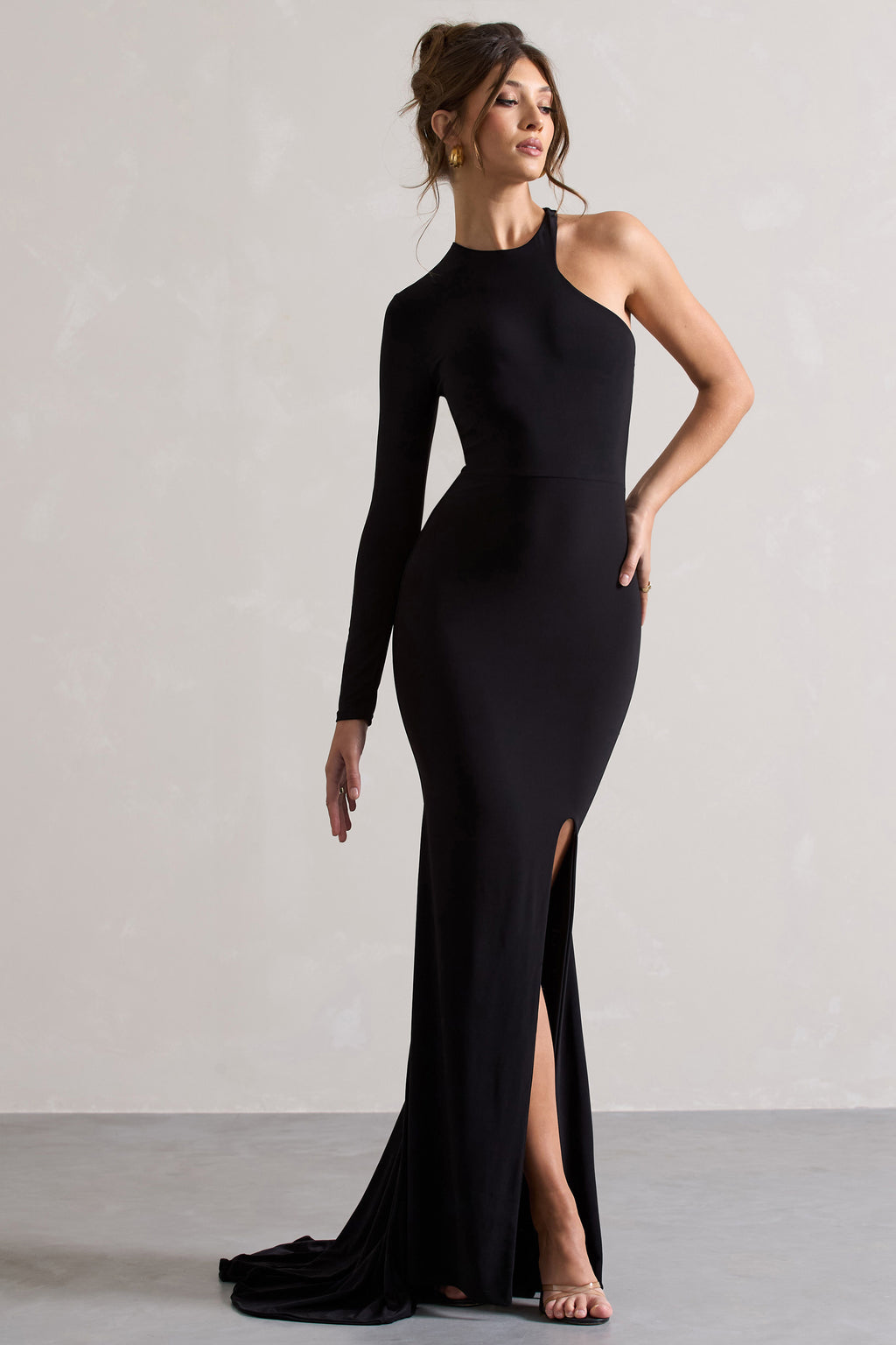 Toya Long black asymmetrical slit dress