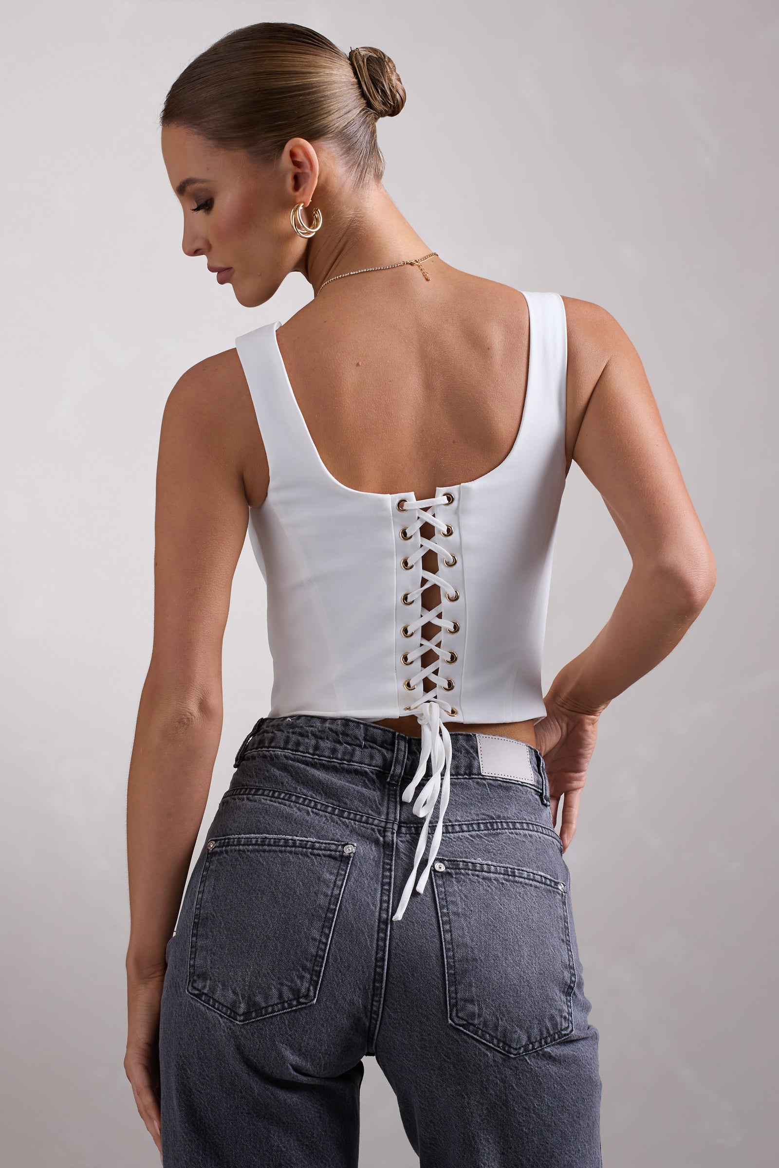White Structured Corset Top, Tops