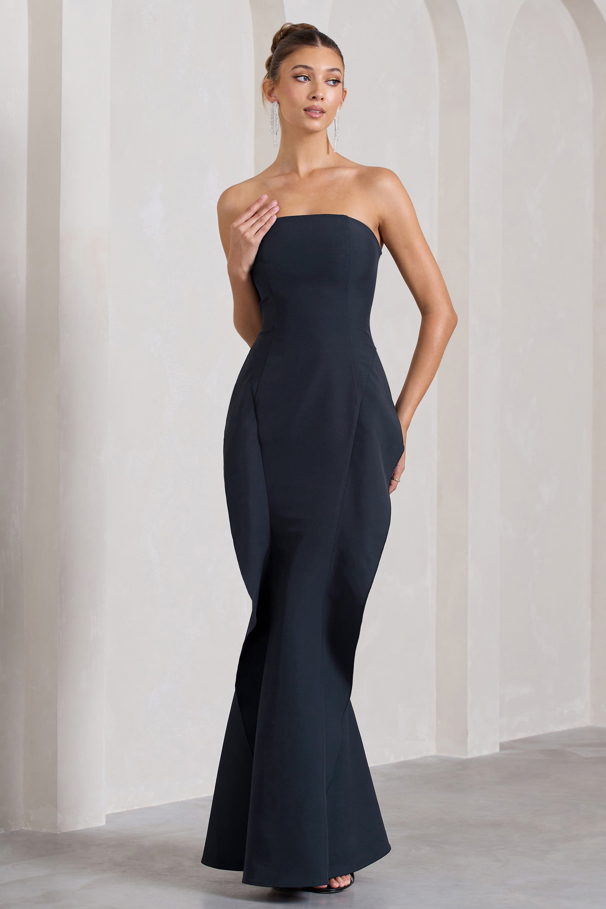 The Real Thing | Navy Strapless Draped Fishtail Maxi Dress product
