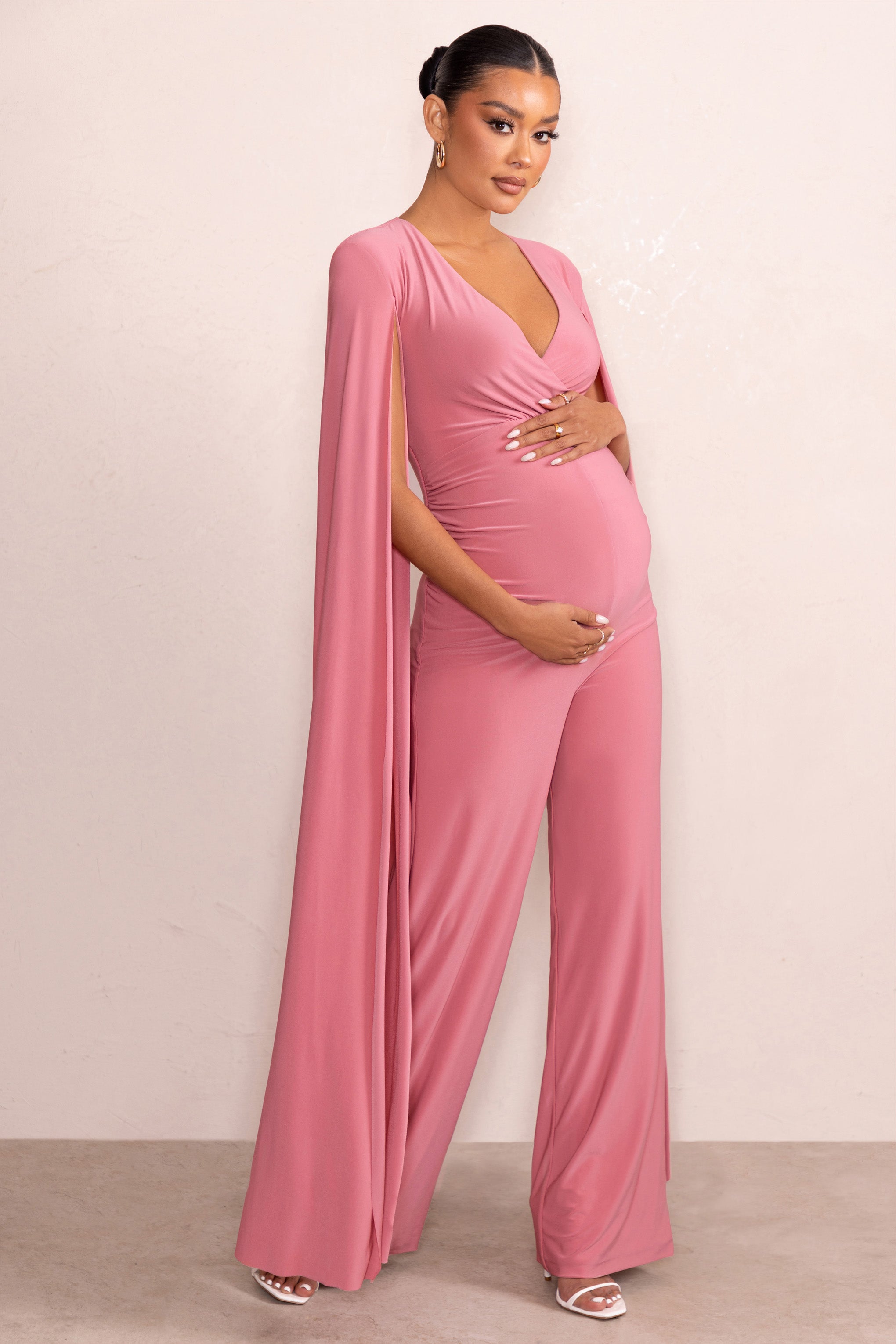 Triumph | Blush Plunge Neck Maternity Jumpsuit with Cape Sleeves