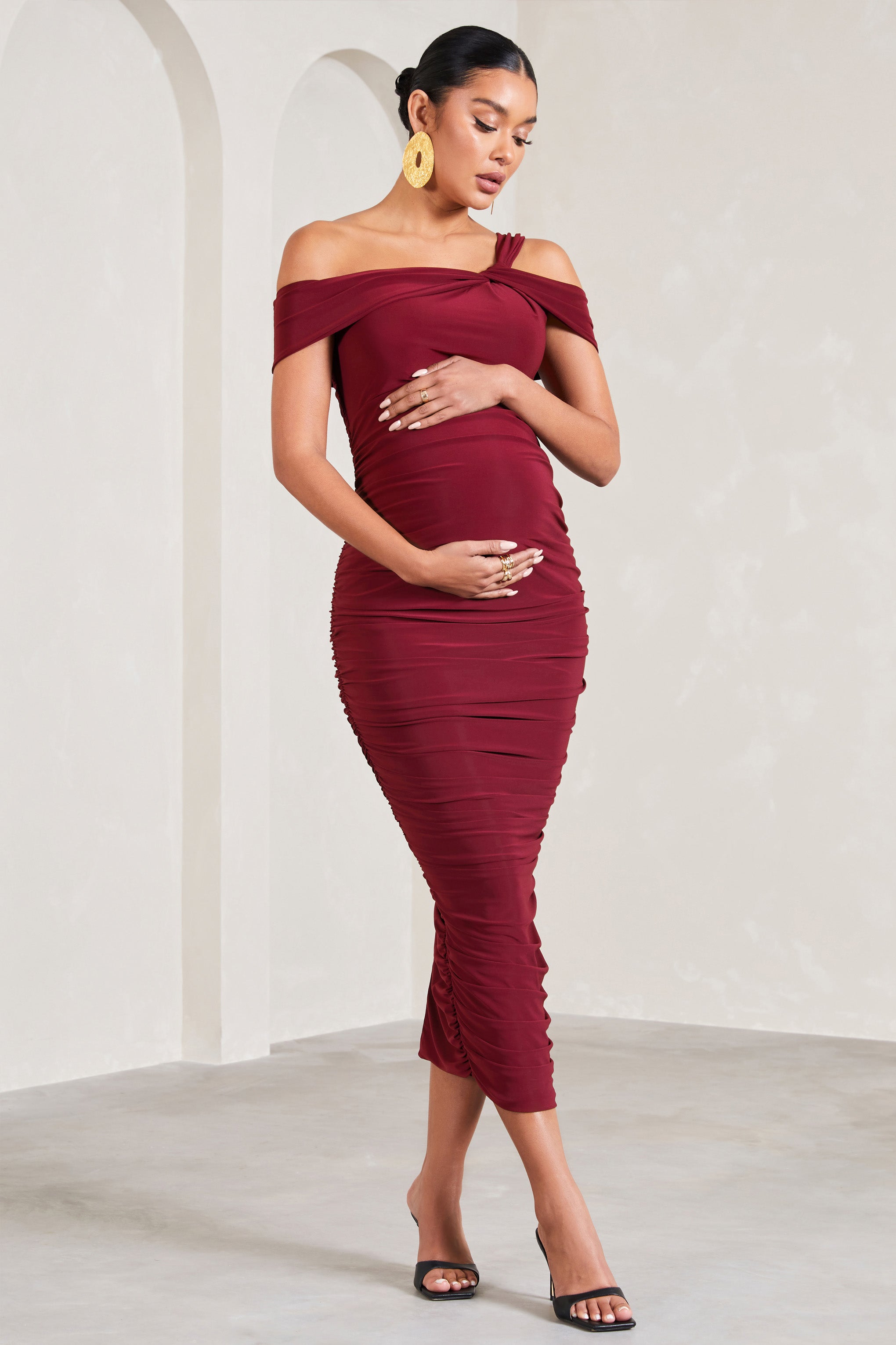 Theodora | Berry Strappy Asymmetric Maternity Midi Dress