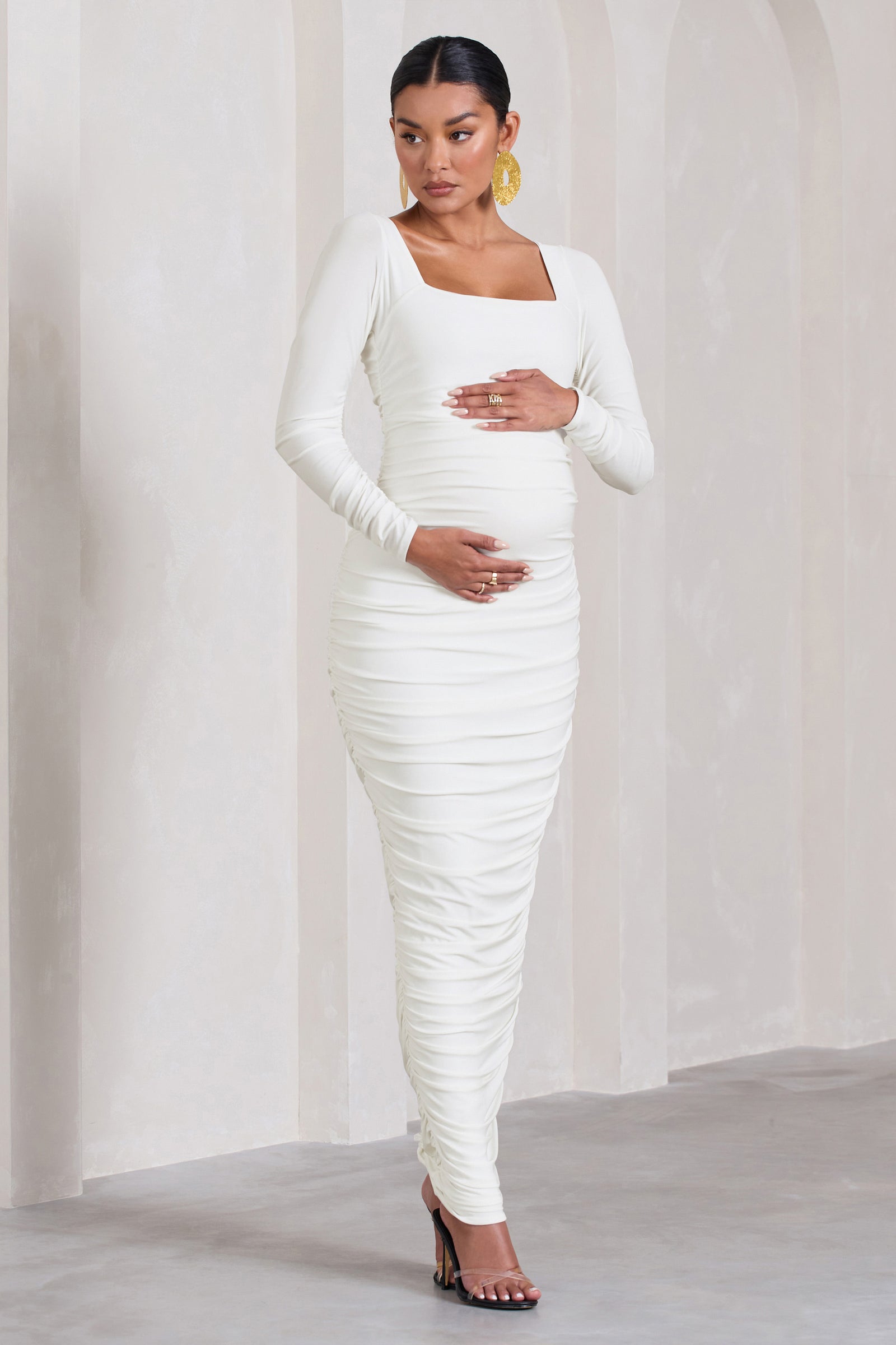 Dolly Daze White Maternity Ruffle Sleeve Babydoll Mini Dress – Club L London  - UK