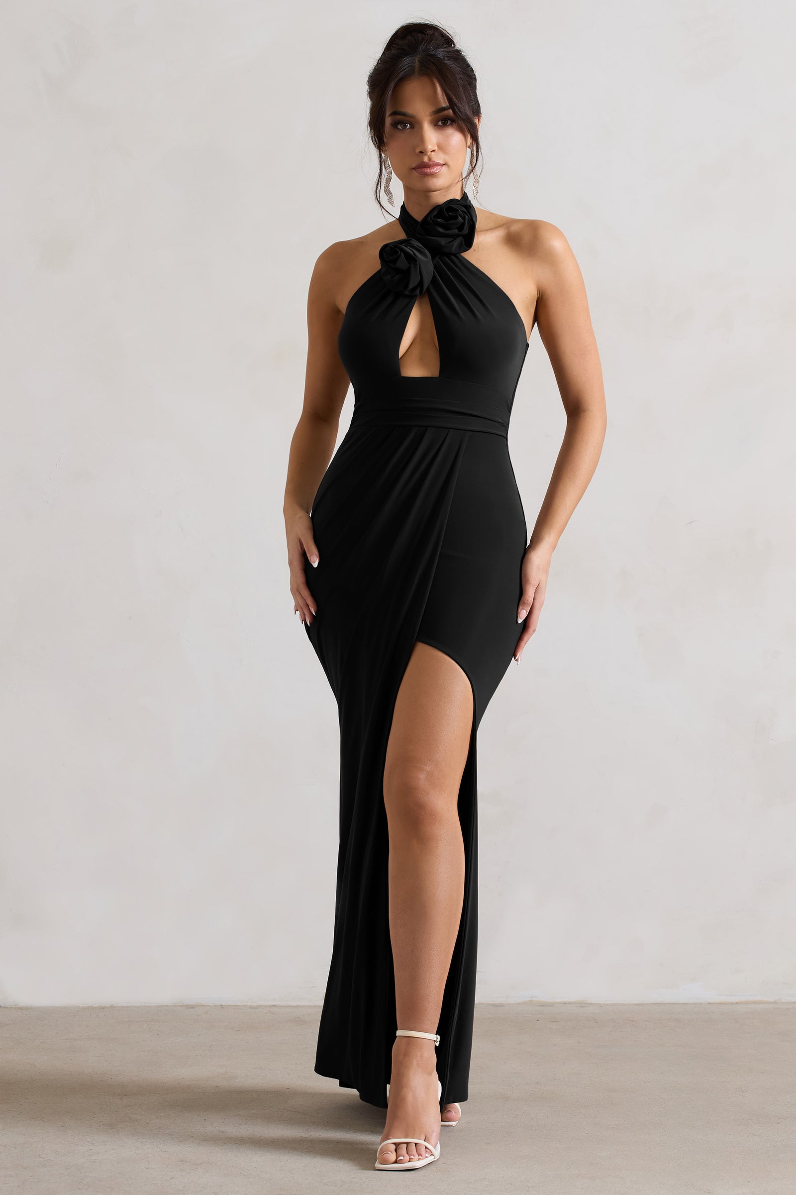 Delight Black Extreme Plunge Long Sleeve Maxi Dress – Club L