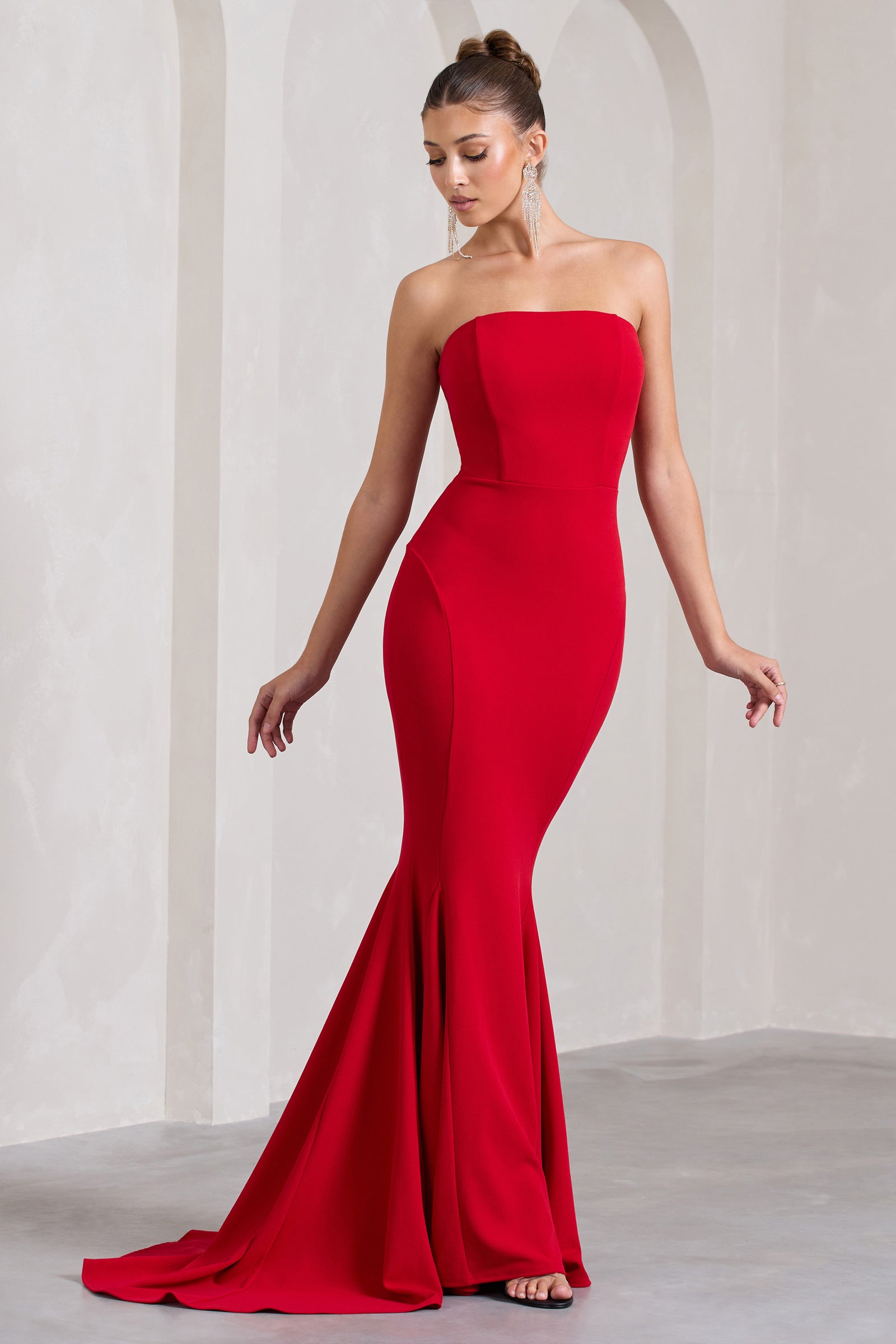 Impress Me Red Strapless Bandeau Fishtail Maxi Dress – Club L London - USA