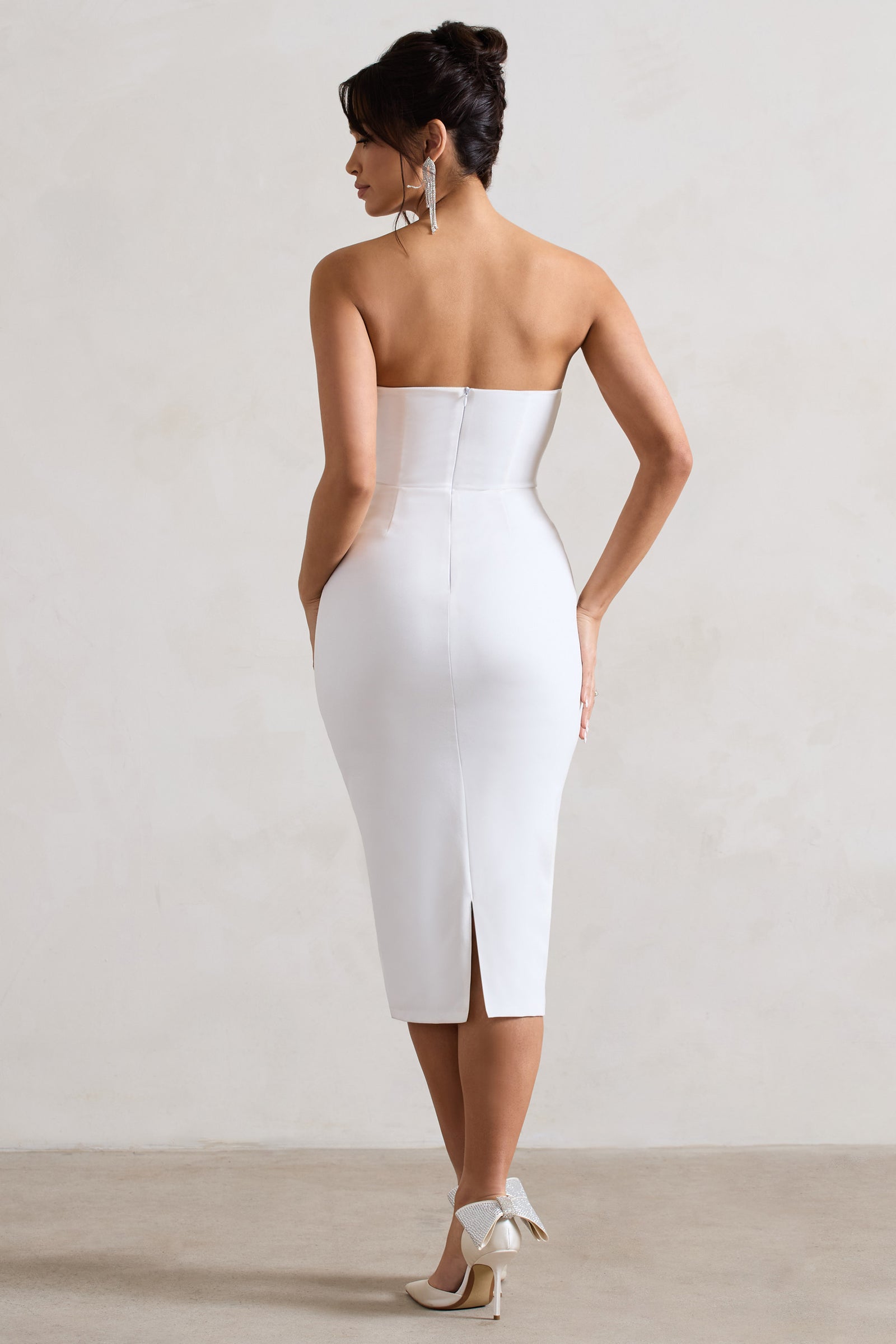 Loving the Feeling White Strapless Bodycon Midi Dress