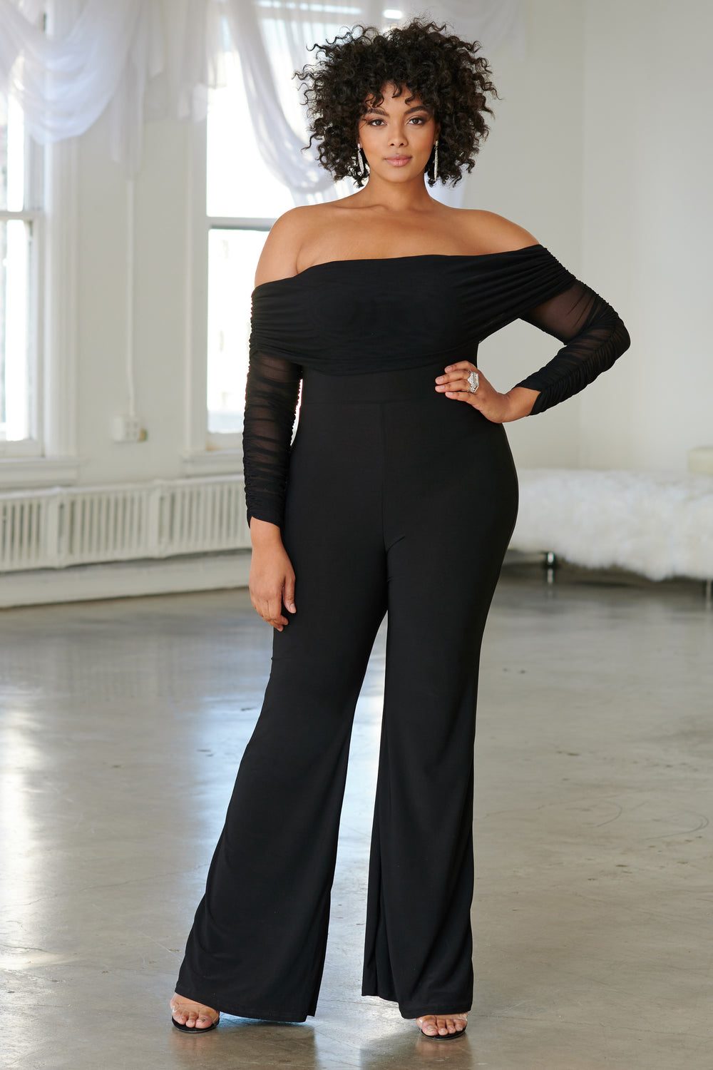 ruched bardot jumpsuit