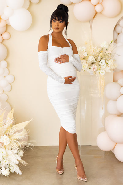 Special White Maternity Ruched Halterneck Midi Dress – Club L London - UK