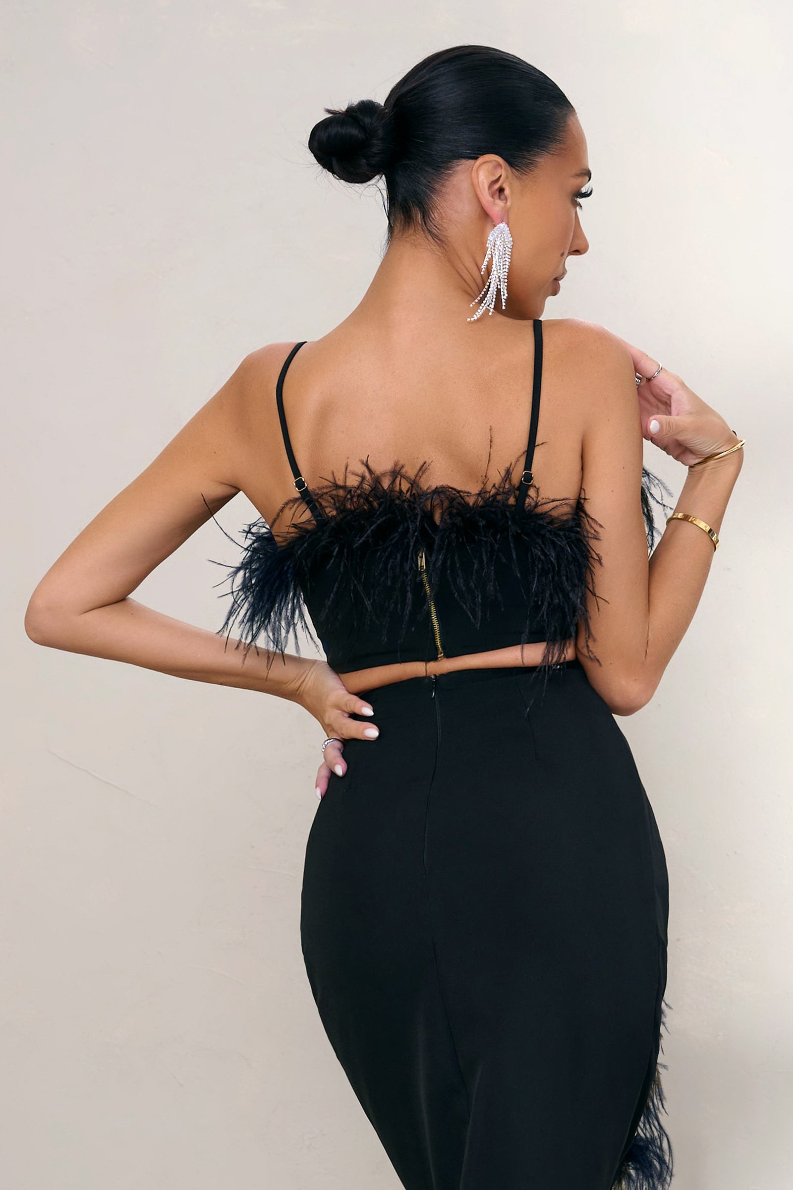 Prestige Black Bralette With Feather Trim – Club L London - UK