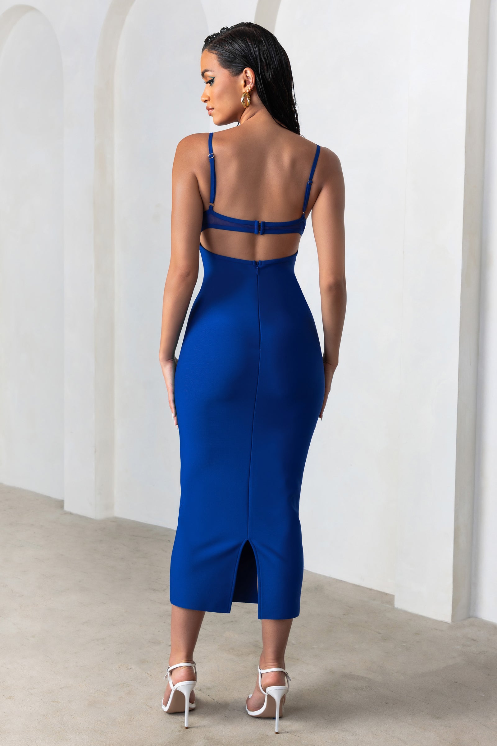 Shockwaves Electric Blue Ruched Strappy Halter-Neck Mini Dress – Club L  London - USA