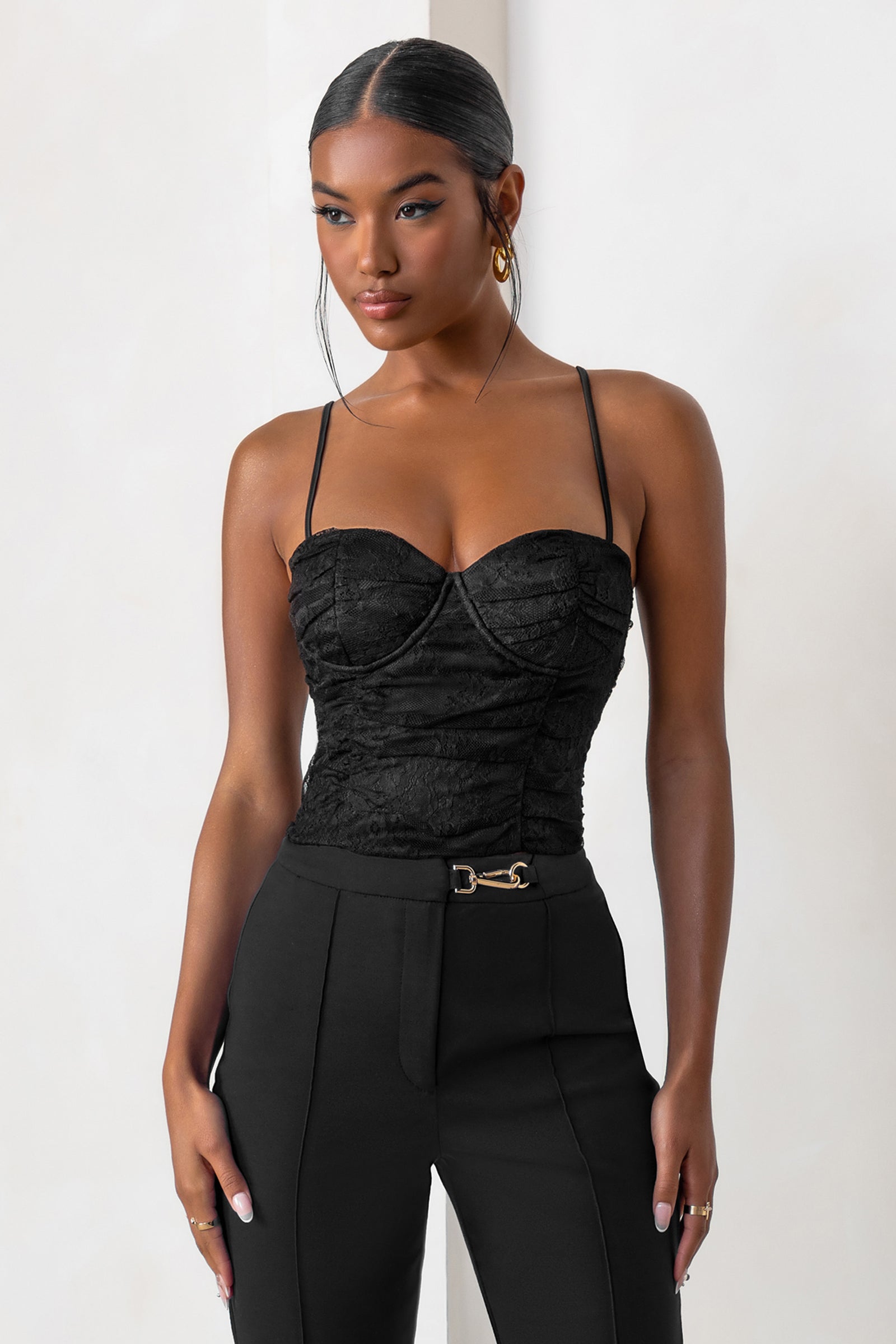 Lights On Black Sheer Diamante Corset Crop Top – Club L London - UK