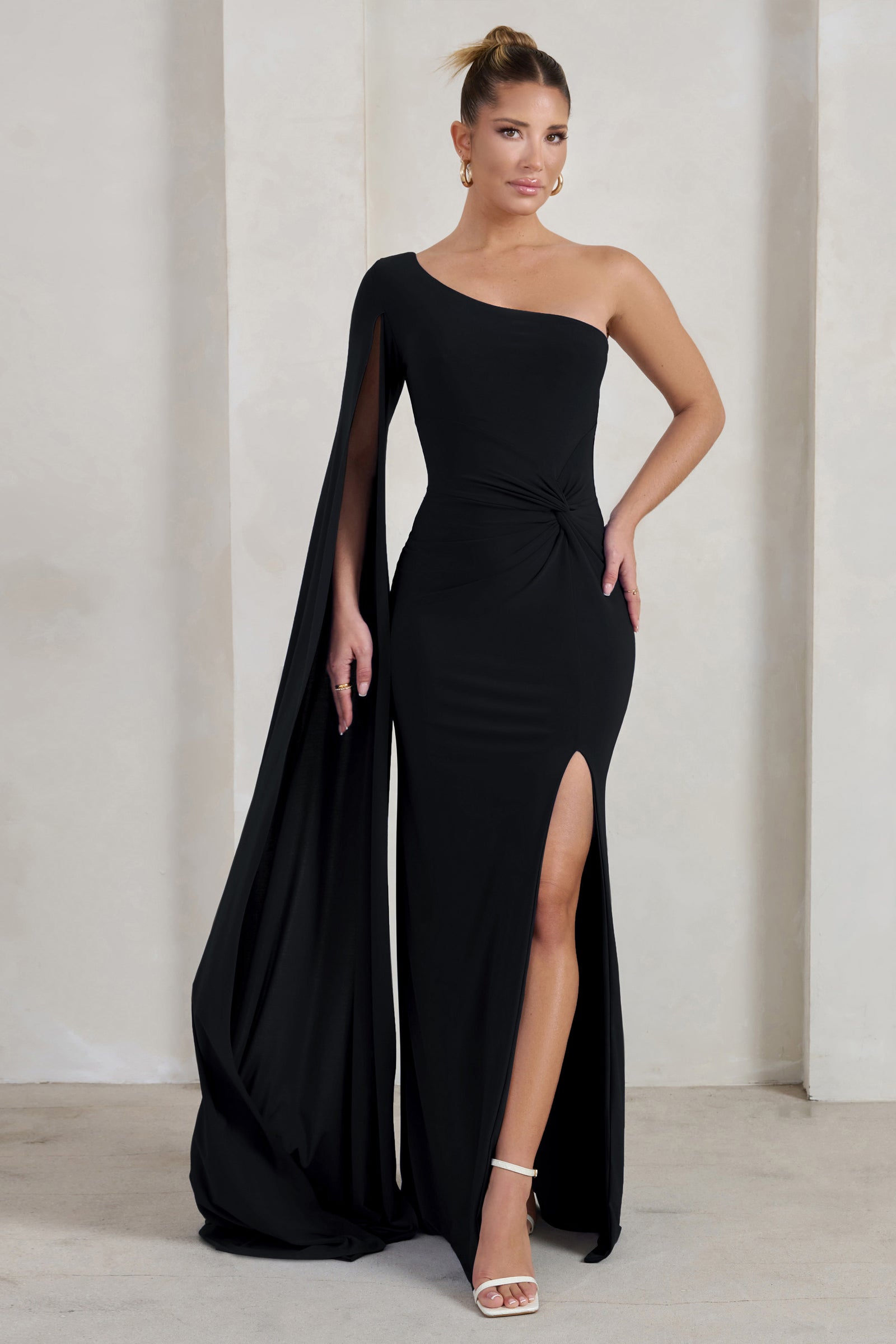 Romi Black One Shoulder Twist Design Maxi Dress – Club L London - UK