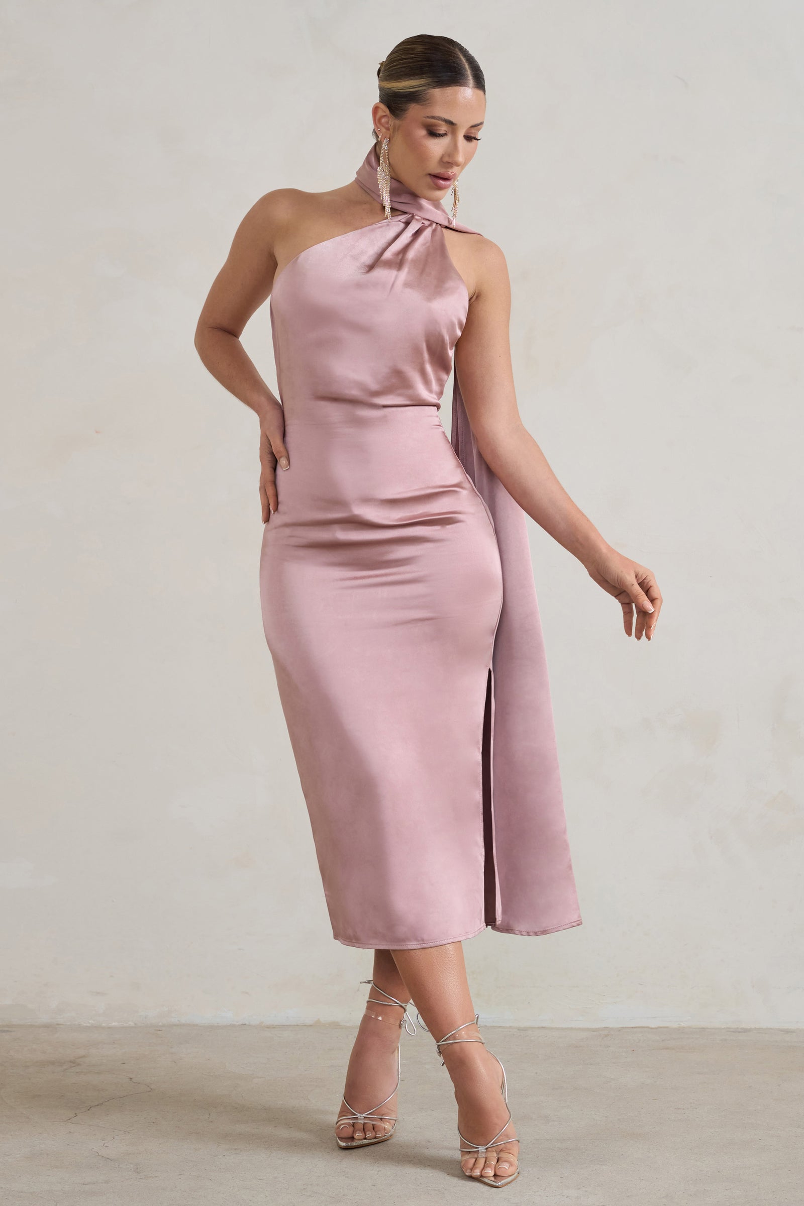 Halter tie neck backless gown - blush