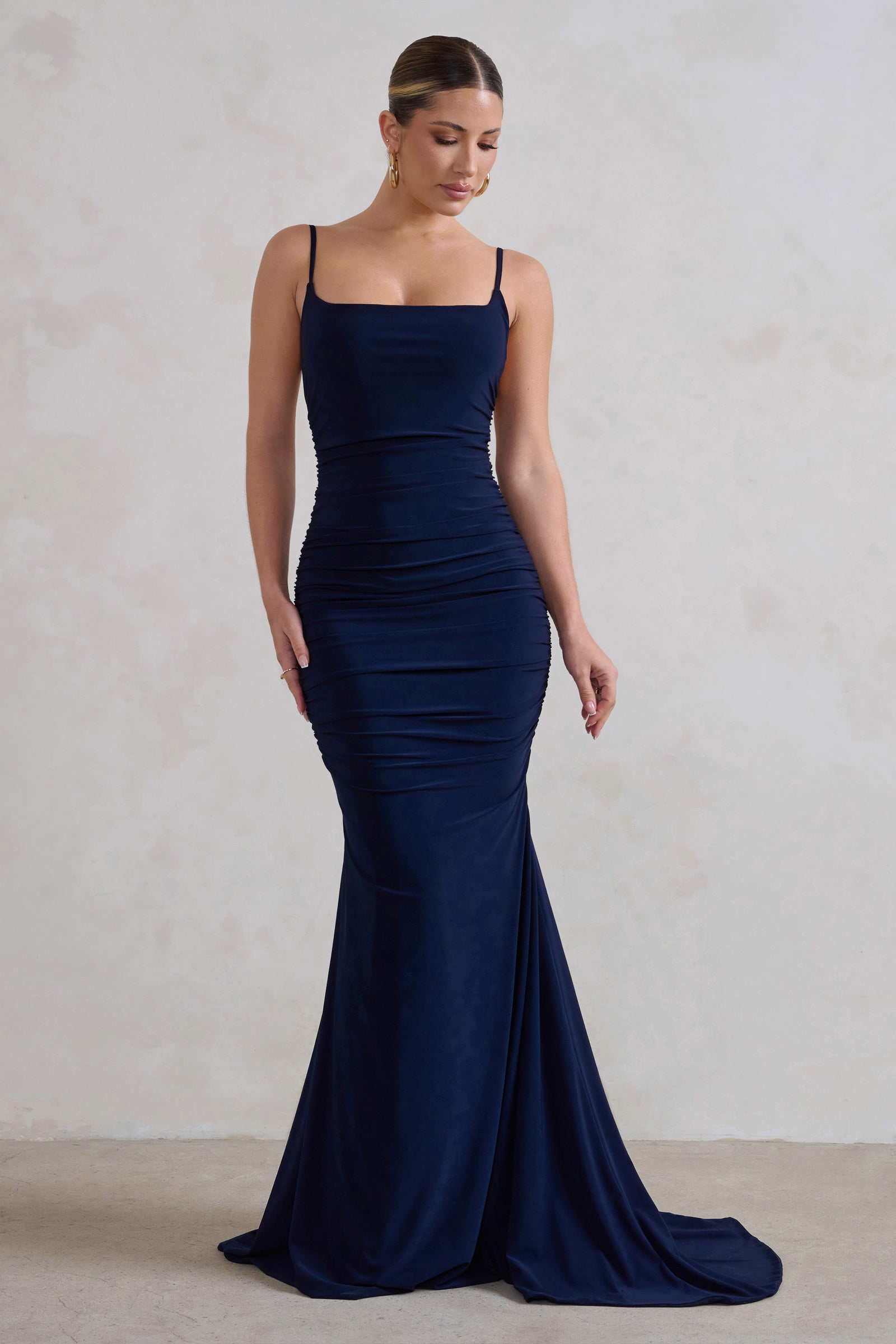 Jayne Olive Satin Asymmetric Draped Split Maxi Dress – Club L London - USA