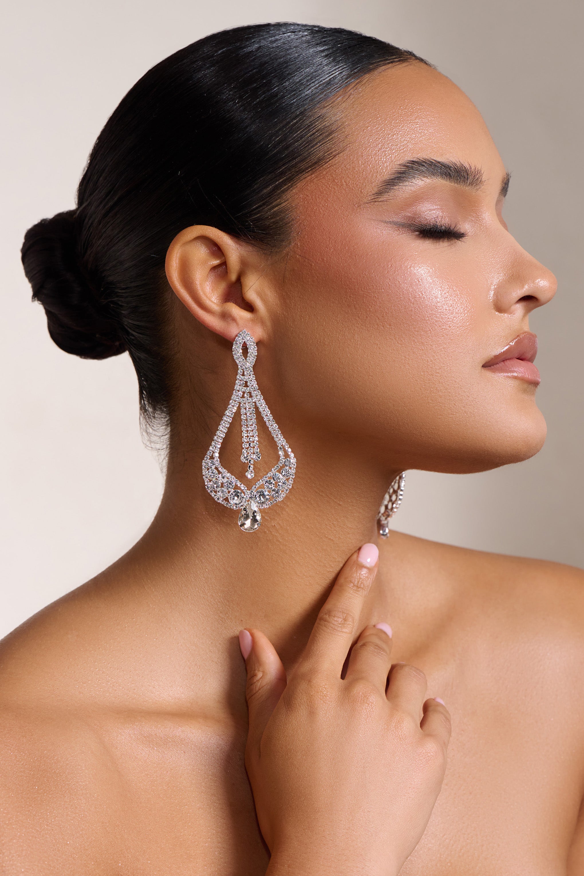 Zena | Silver Diamante Teardrop Earrings
