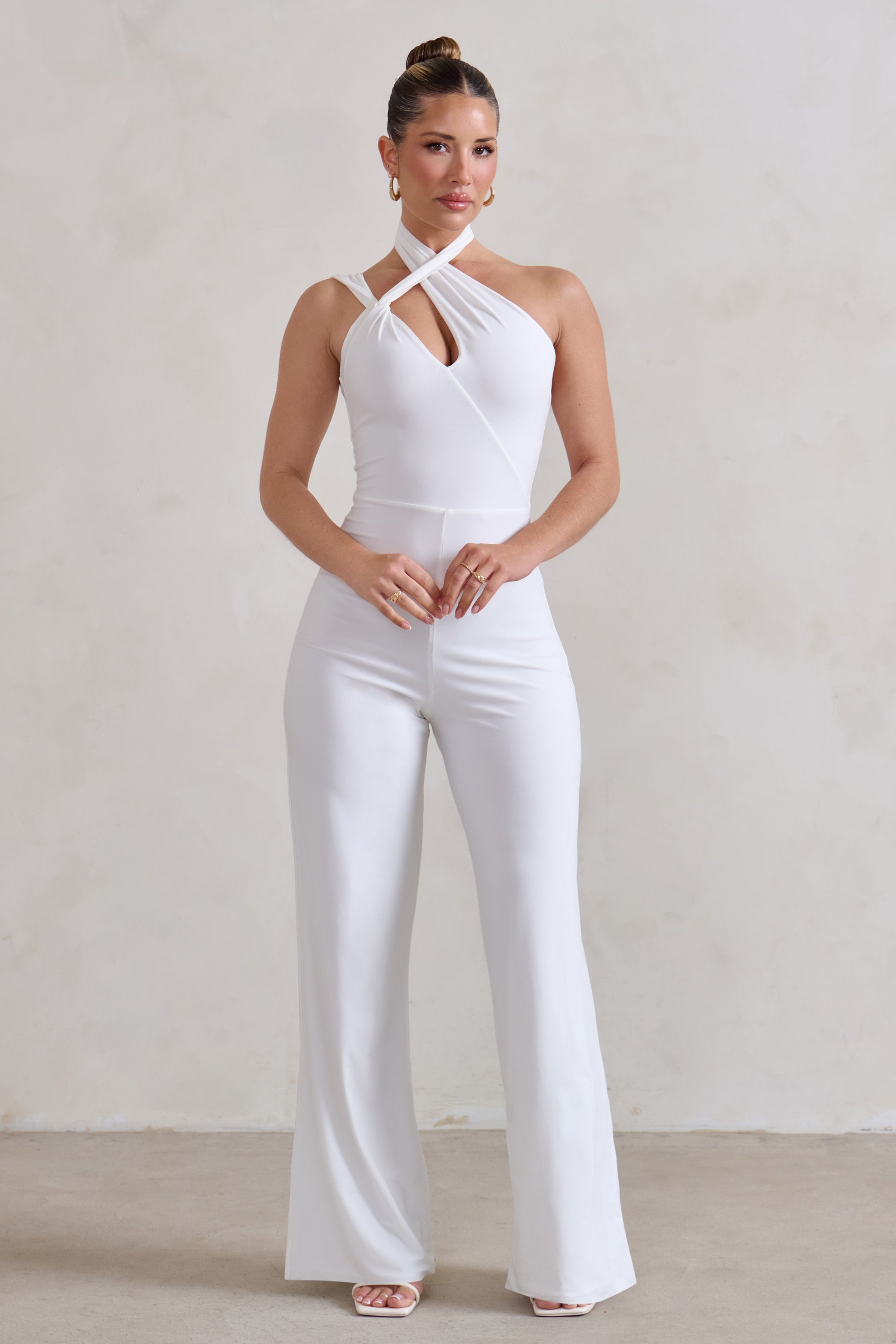 Tilly | White Cut Out Halterneck Asymmetrical Jumpsuit