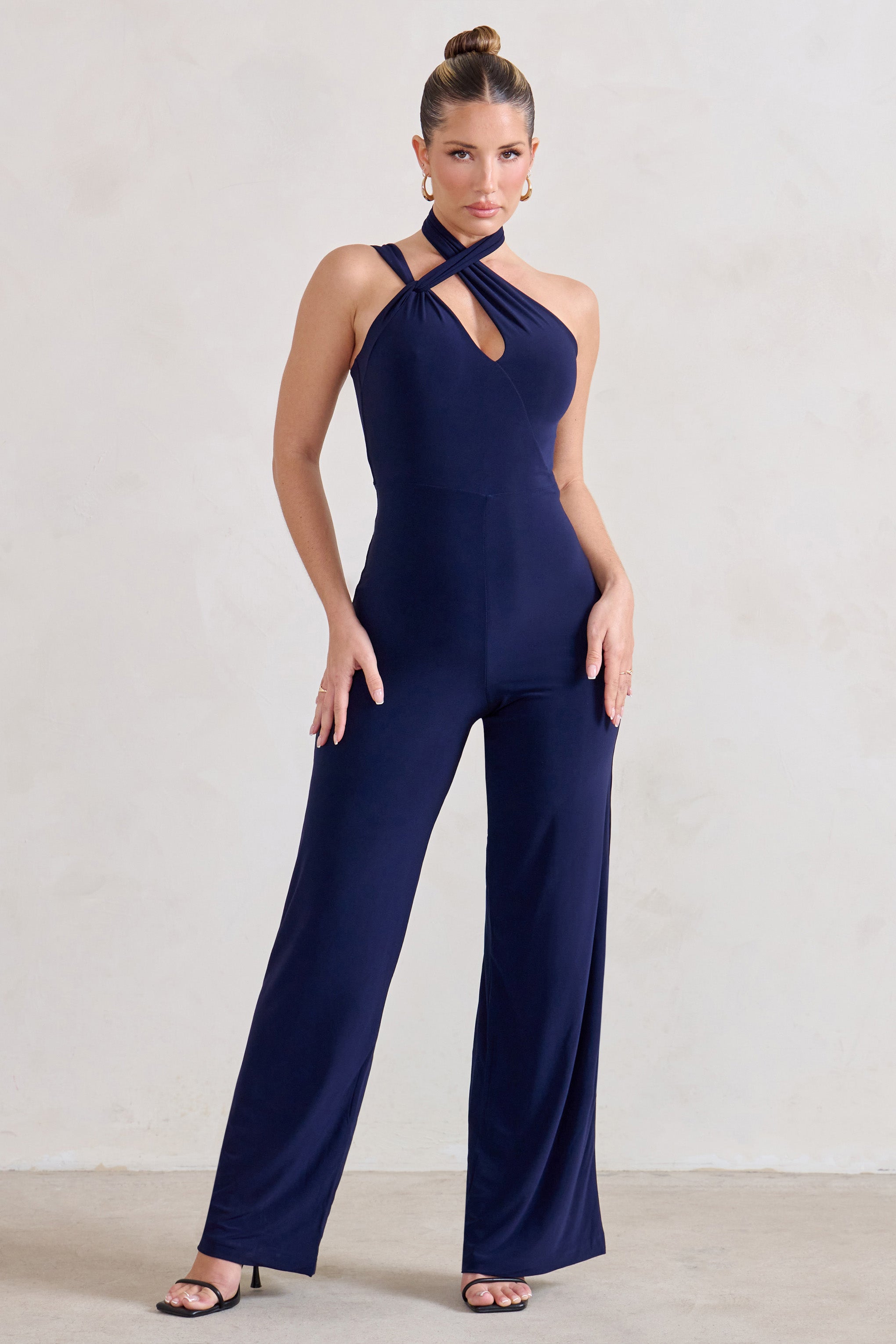 Tilly | Navy Cut Out Halterneck Asymmetrical Jumpsuit product