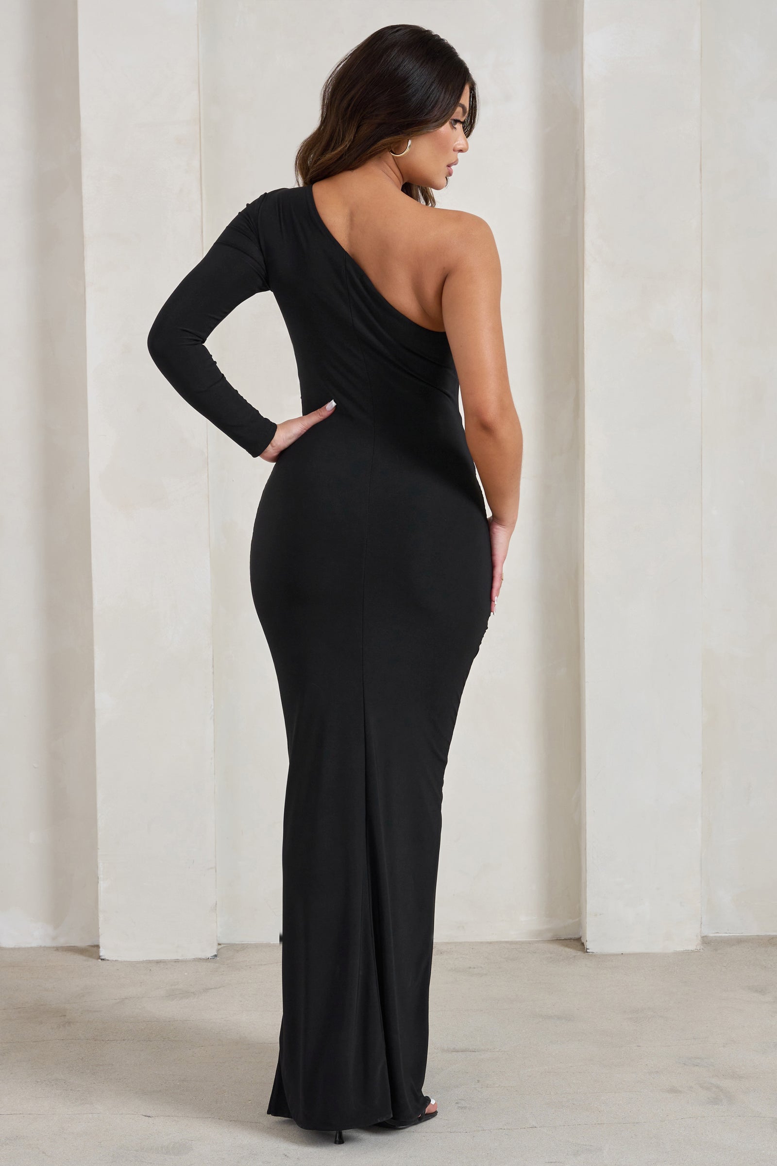 Bex Champagne One Shoulder Cape Maxi Dress with Ruched Waist and