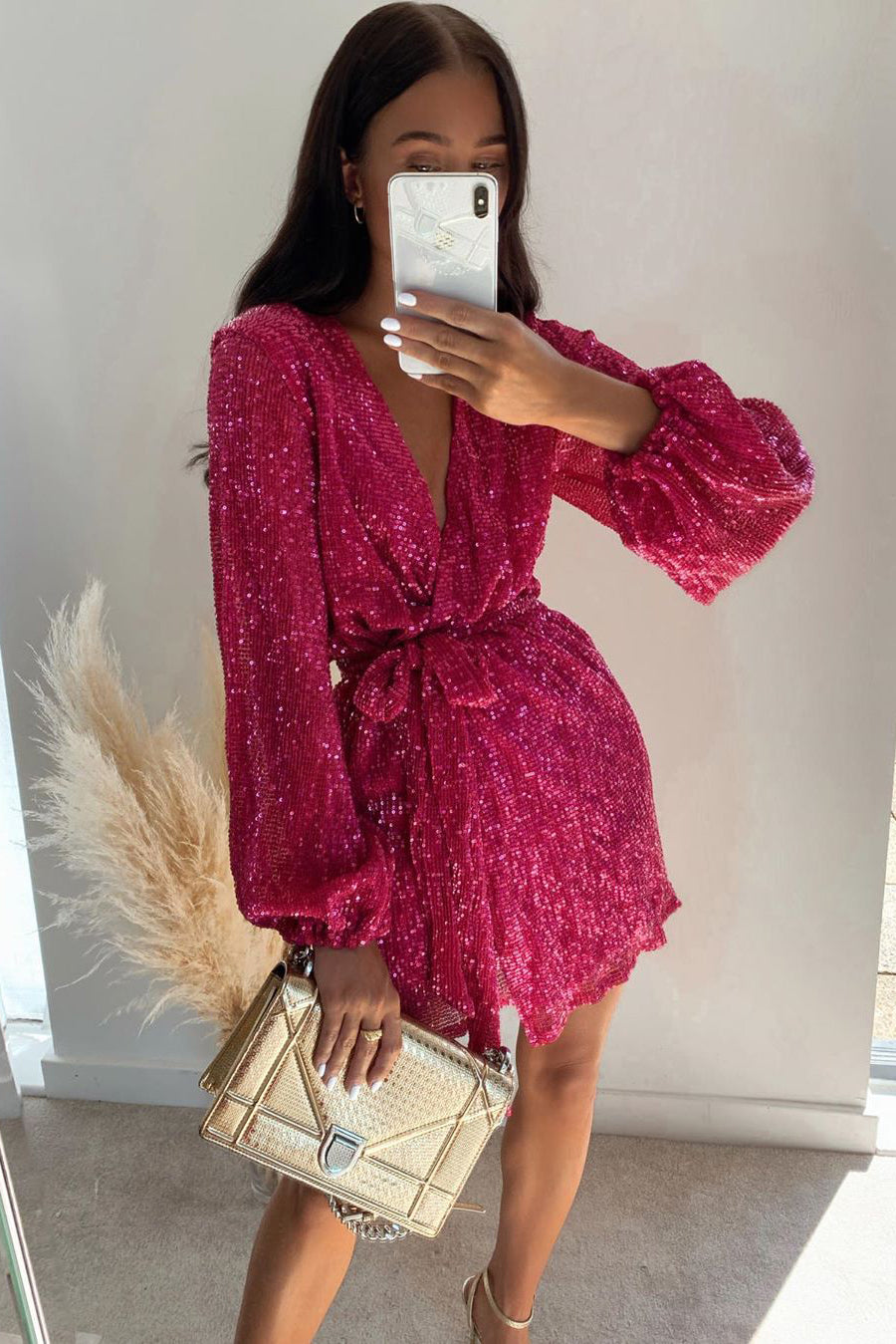 fuchsia pink sequin dress