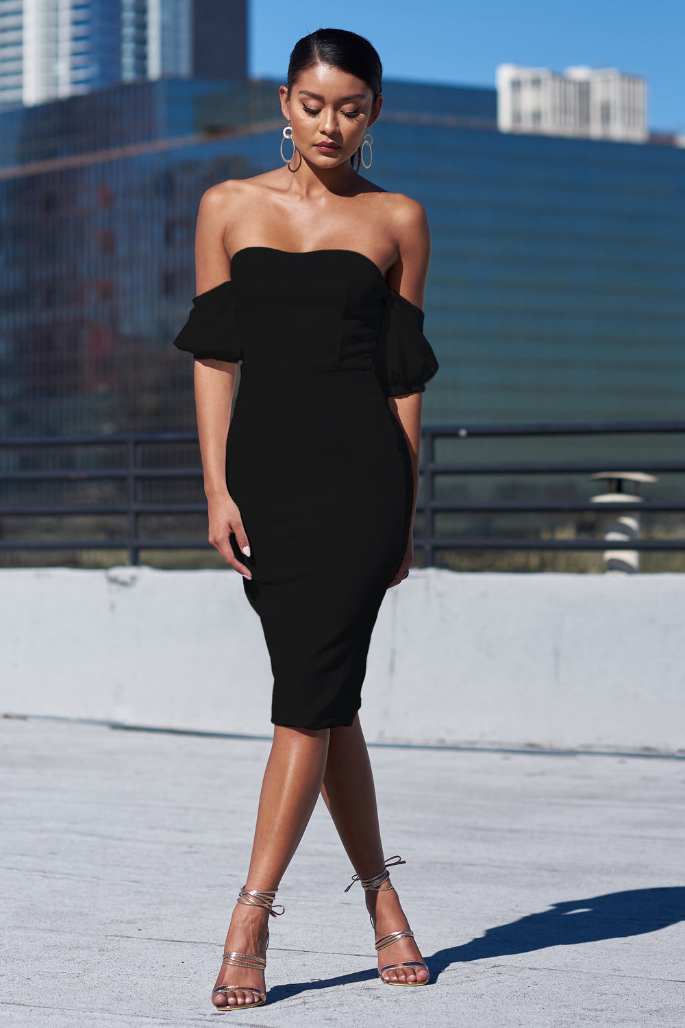 black tailored midi dress