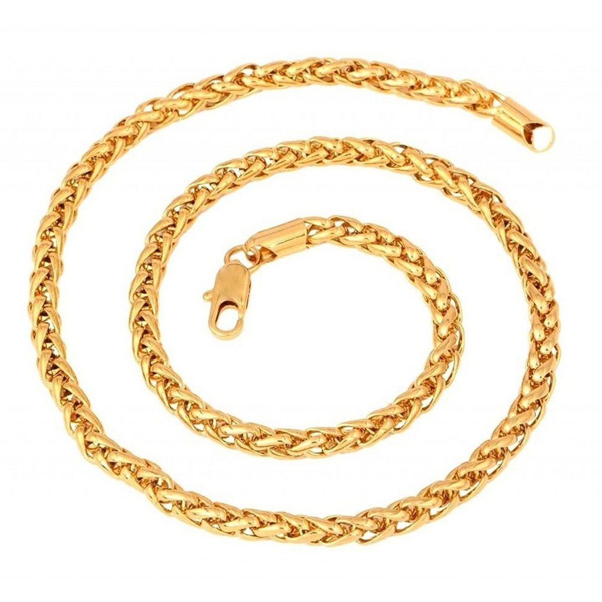 316L Stainless Steel Gold Plated Wheat Spiga Franco Chain Men 21.5"
