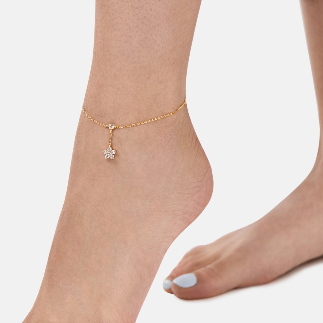 14K Gold Single Diamond Toe Ankle Bracelet Anklet  Nana Bijou