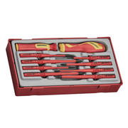 Teng Tools 10 Piece 1000 Volt Slotted, Phillips (PH), Pozidriv (PZ) Interchangeable Blade Screwdriver Set | Electricians Tools | Insulated Tools | Electrical Tools - TTV710N