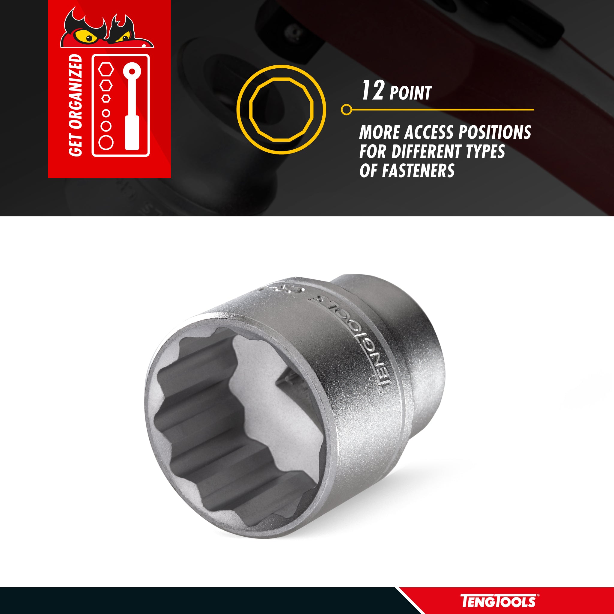 Teng Tools 25/32 Inch 12 Point SAE 1/2 Inch Drive Shallow Chrome Vanadium Socket | Mechanic Tool | Hand Tool - M120125-C
