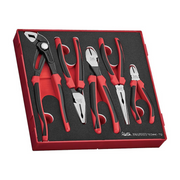 Teng Tools 5 Piece TPR Grip Foam Plier Tray (Side Cutters, Linesman, Long Nose, Quick Set Slip Joint) - TED441-TQ