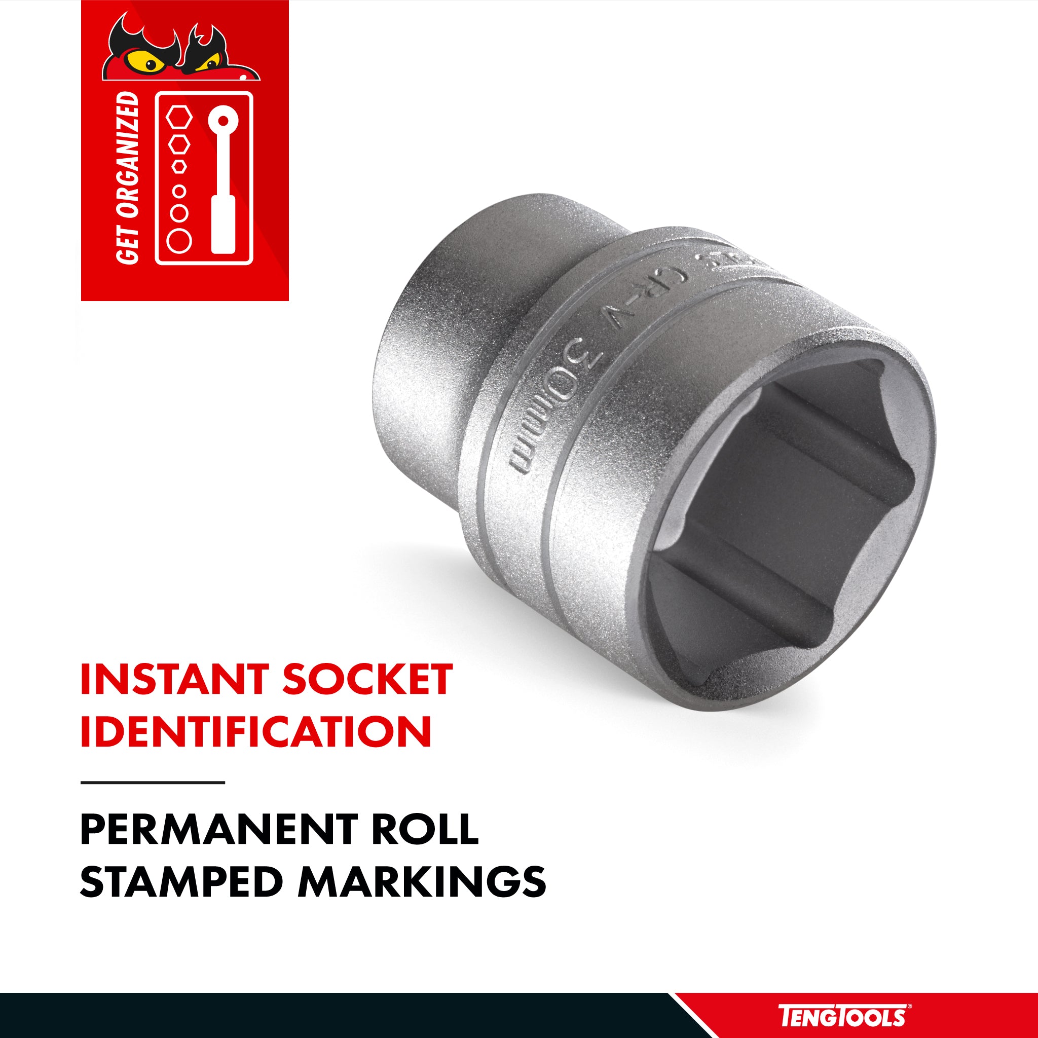 Teng Tools 1/4 Inch Drive 6 Point Metric Shallow Chrome Vanadium Sockets - 12mm