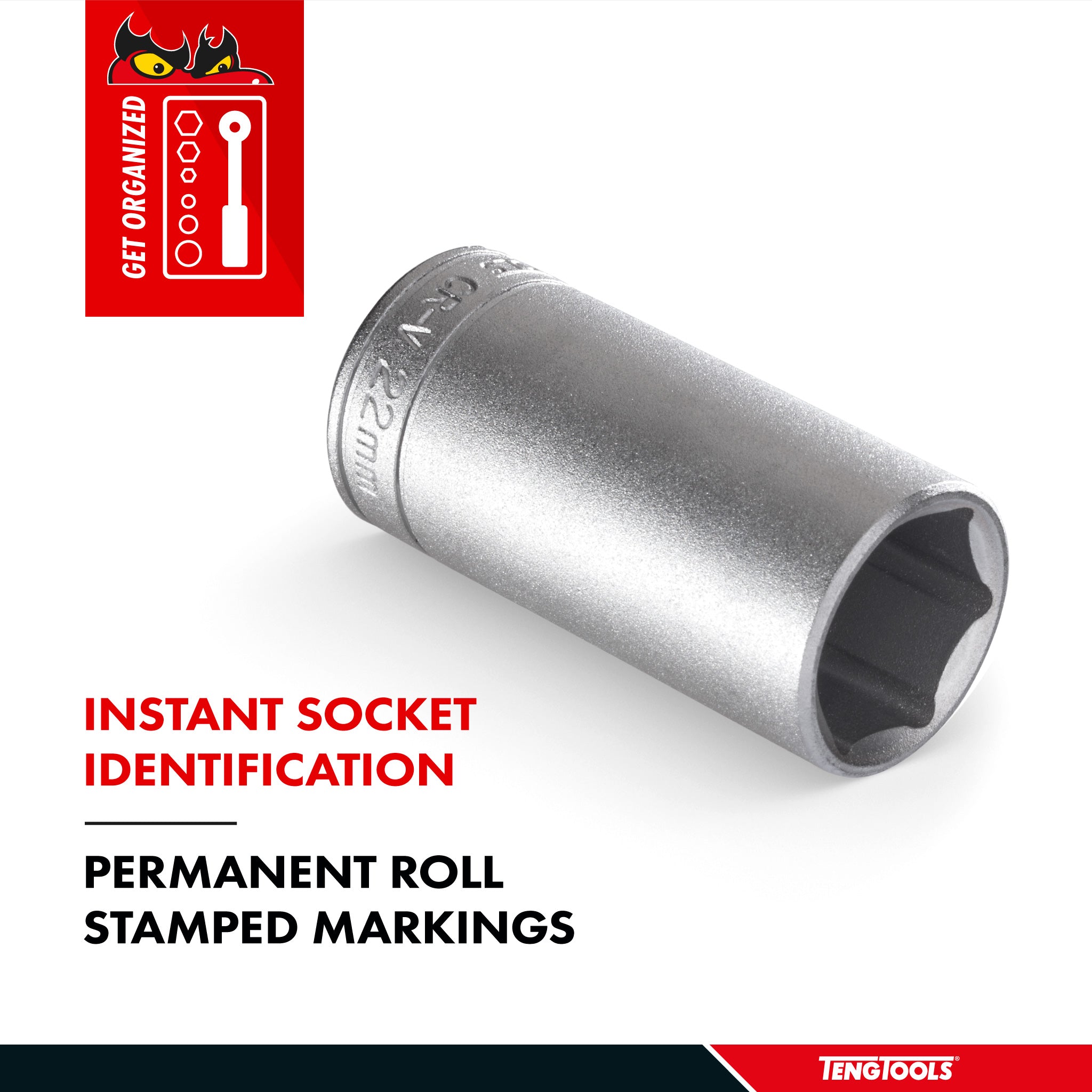 Teng Tools 6 Point SAE Deep 1/4 Inch Drive Chrome Vanadium Sockets - 3/8