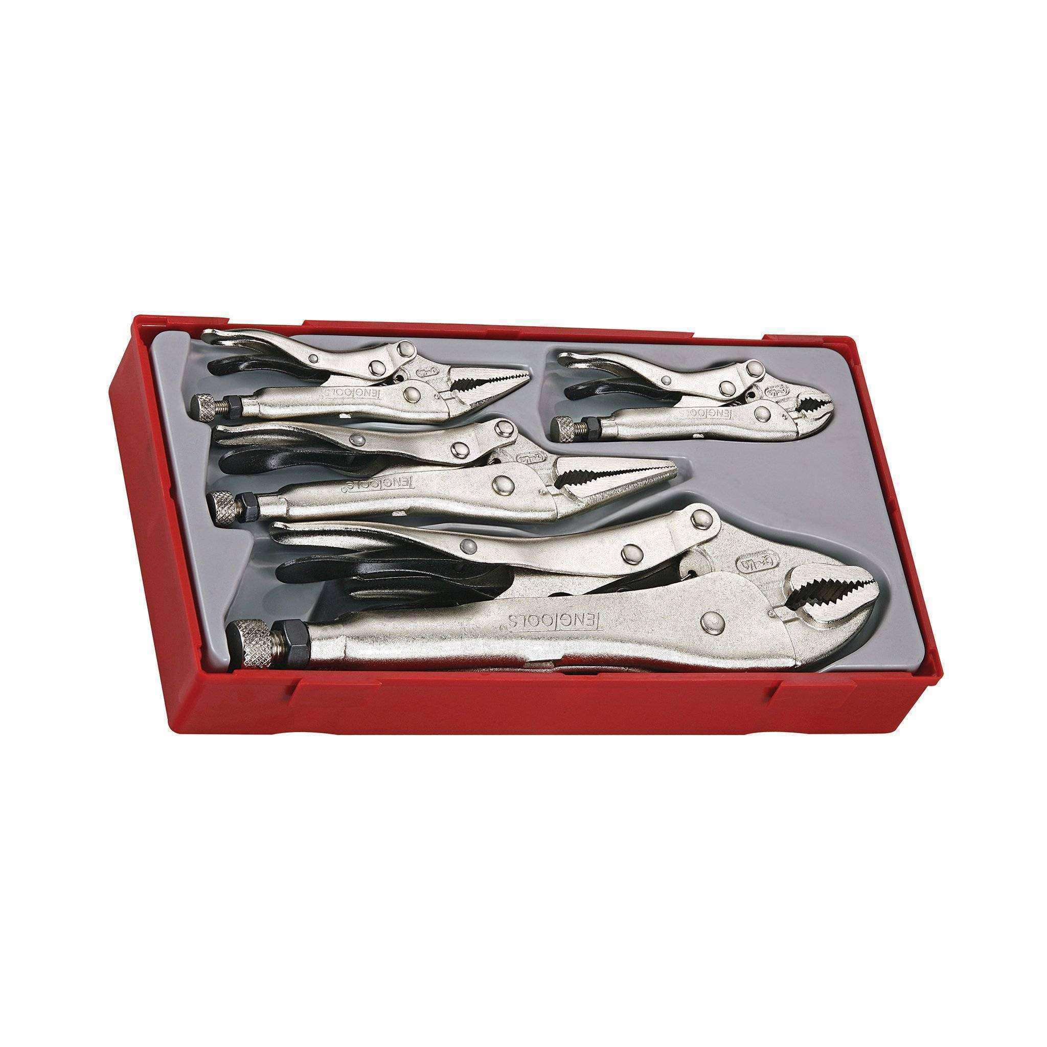 Teng Tools 5 Piece Round Jaw Power Grip And Long Nose Vise Grip Locking Pliers Set - TTVG05